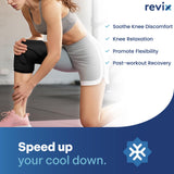 REVIX rodilla tejido lycra suave y gel flexible para comodidad prolongada.