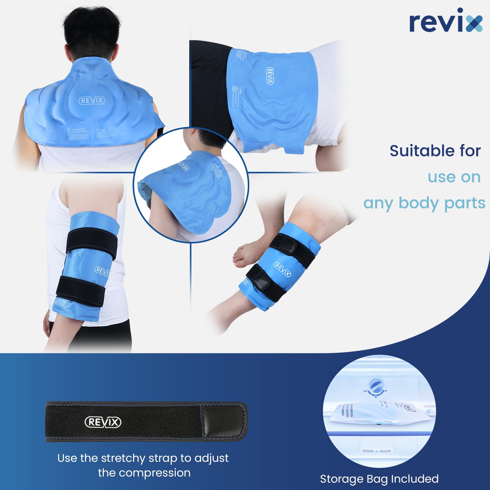 REVIX rodillera de hielo 20'' XXL gel mantiene flexibilidad al congelarse