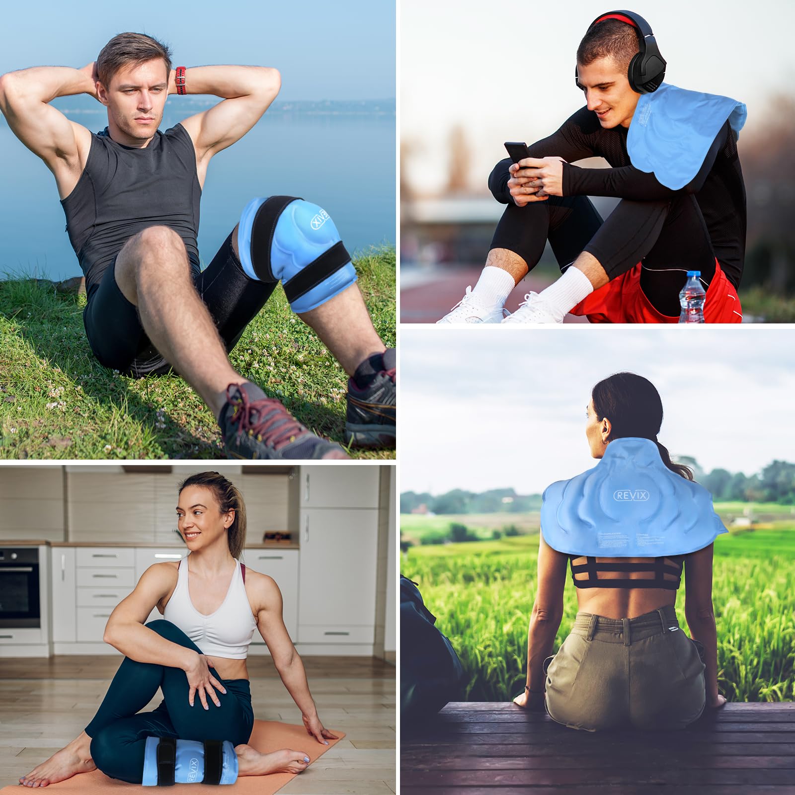 REVIX rodillera de hielo 20'' XXL reutilizable para recuperación post-entrenamiento