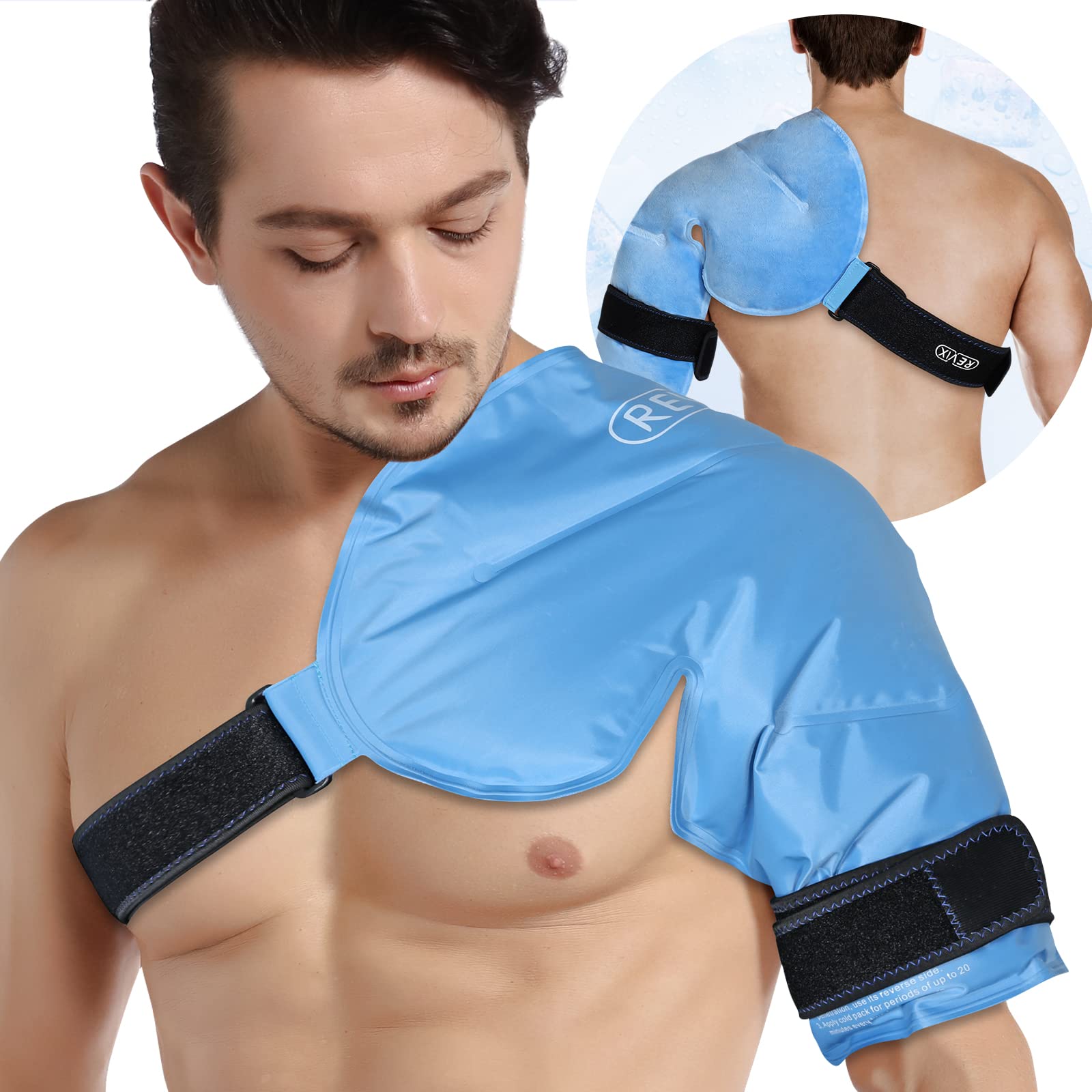 La compresa REVIX XL para hombro ofrece alivio localizado y cómodo uso.