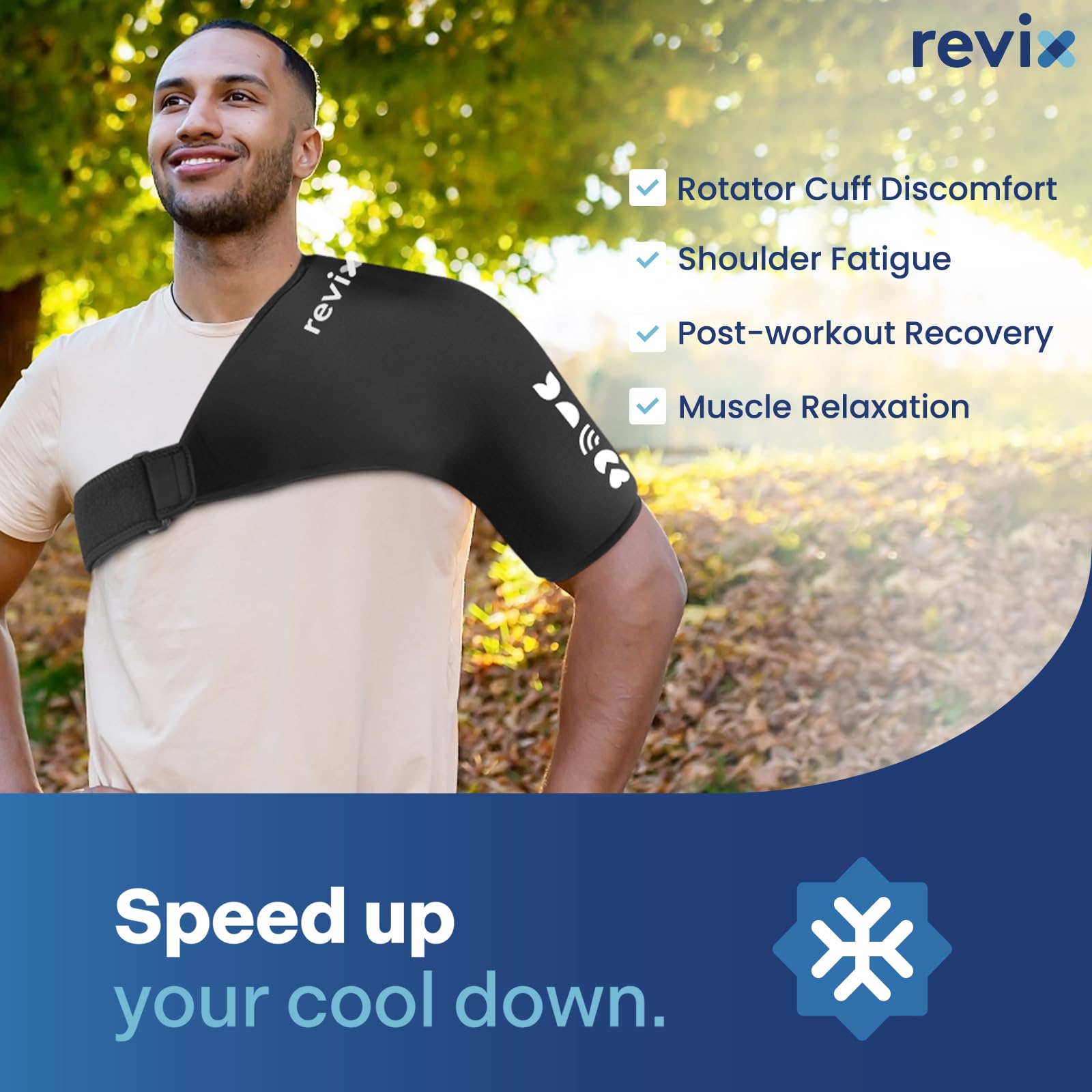 REVIX XL hombro: núcleo gel sólido que permanece flexible al congelarse.