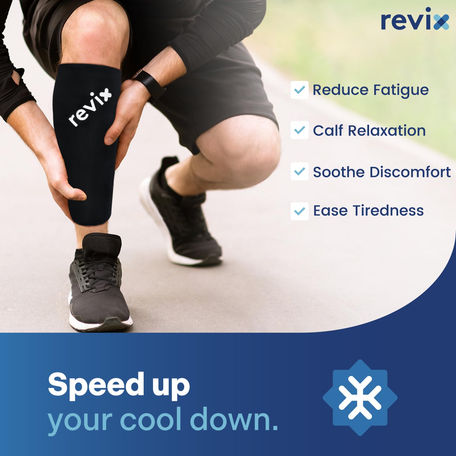 REVIX XL Shin Splints Ice Pack compresión-alta para enfriamiento rápido tras la actividad.