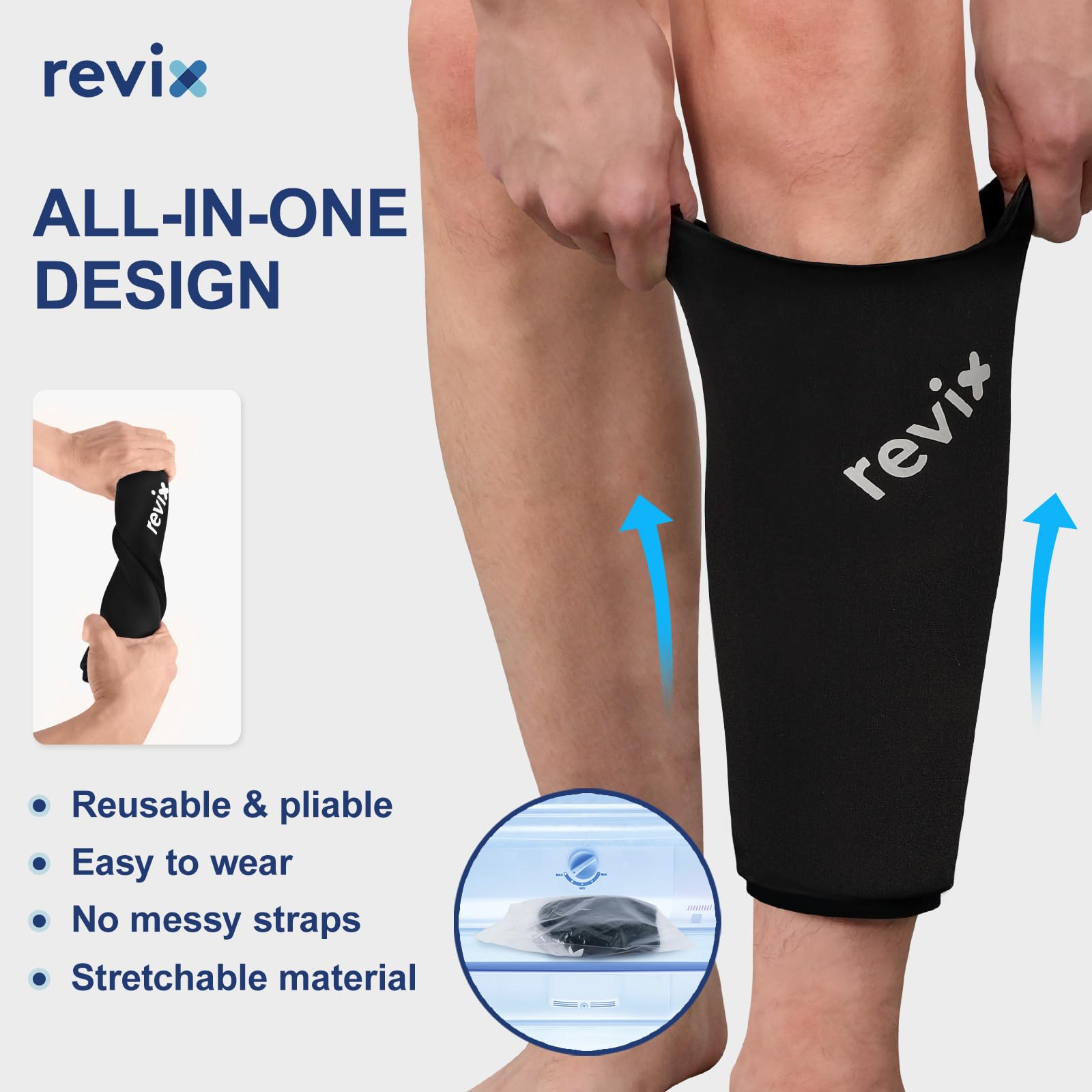 REVIX XL Shin Splints Ice Pack evita fugas gracias al gel estable.