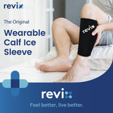REVIX XL Shin Splints Ice Sleeve sin-tiras facilita movilidad durante la sesión de ejercicio.