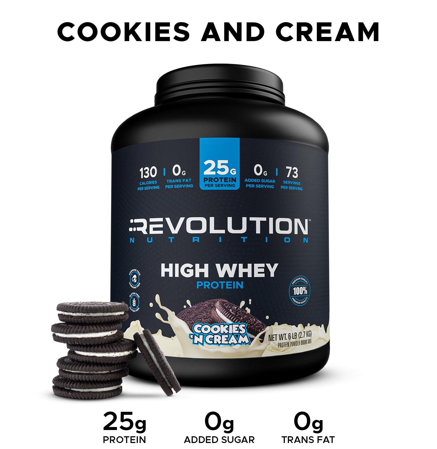 Revolution Nutrition High Whey, porciones en tarro, conveniencia post-entrenamiento.
