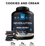 Revolution Nutrition High Whey, porciones en tarro, conveniencia post-entrenamiento.