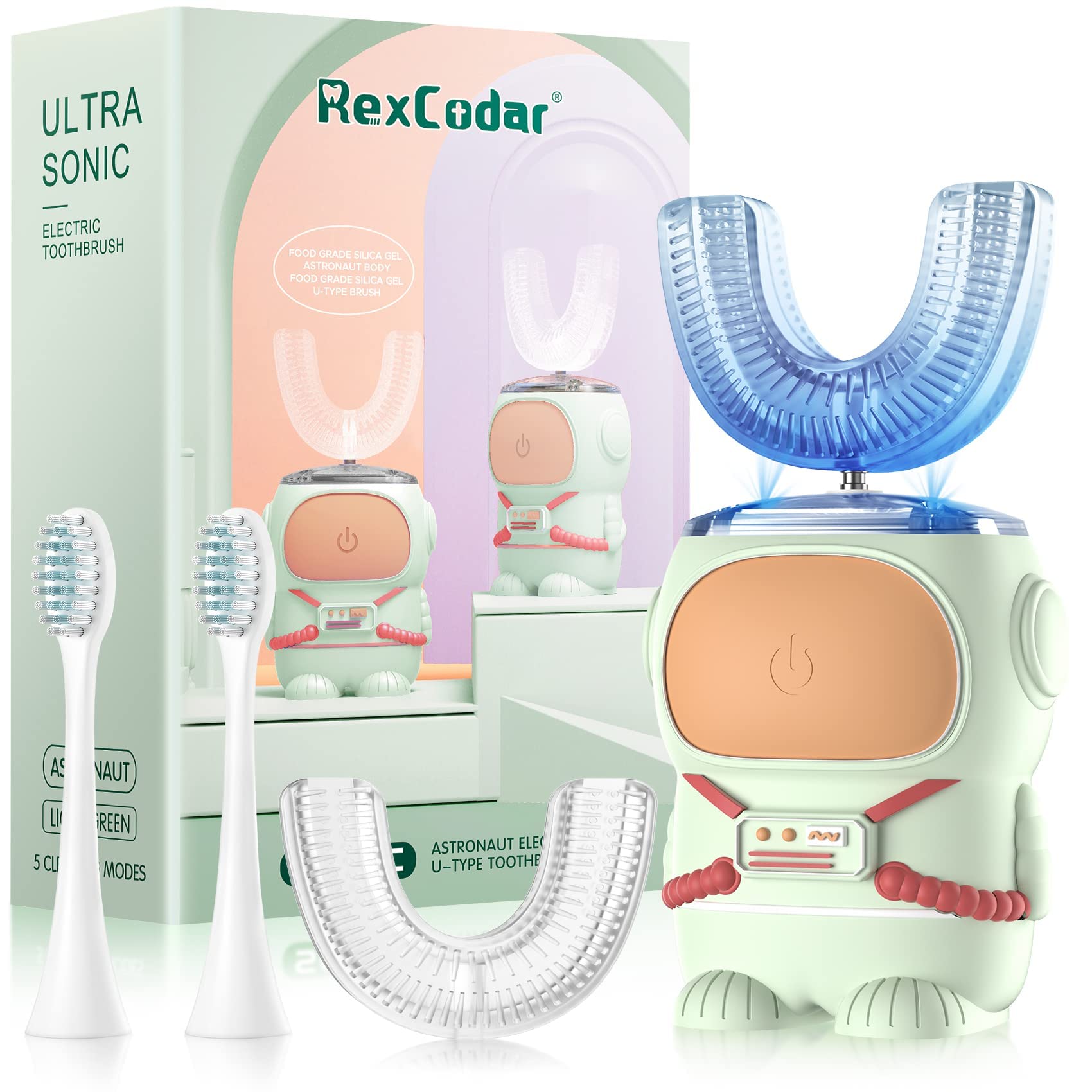 RexCodar cepillo infantil con astronauta verde para niños, facilita el cepillado diario