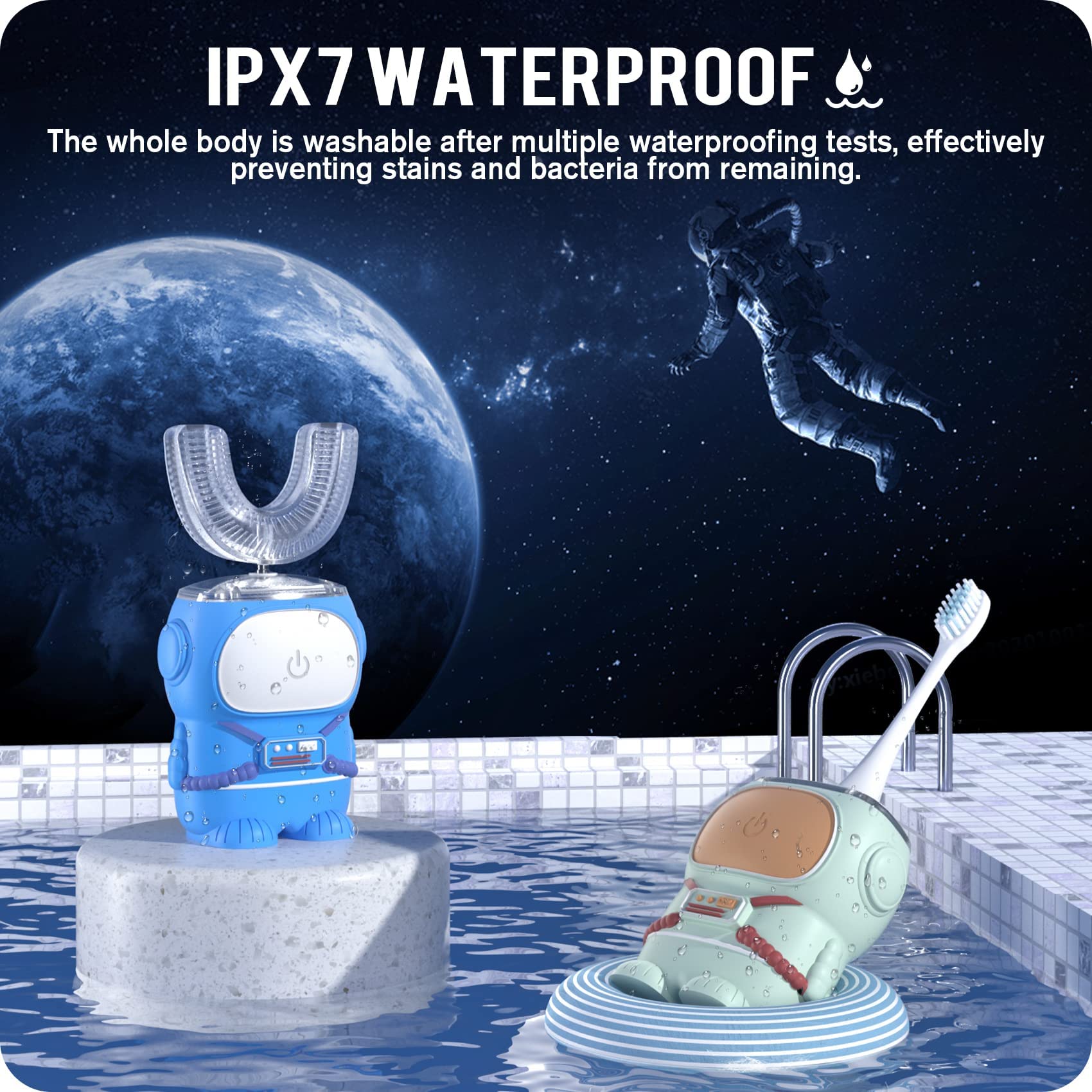 Cepillo RexCodar IPX7 resistente al agua para uso en baño.