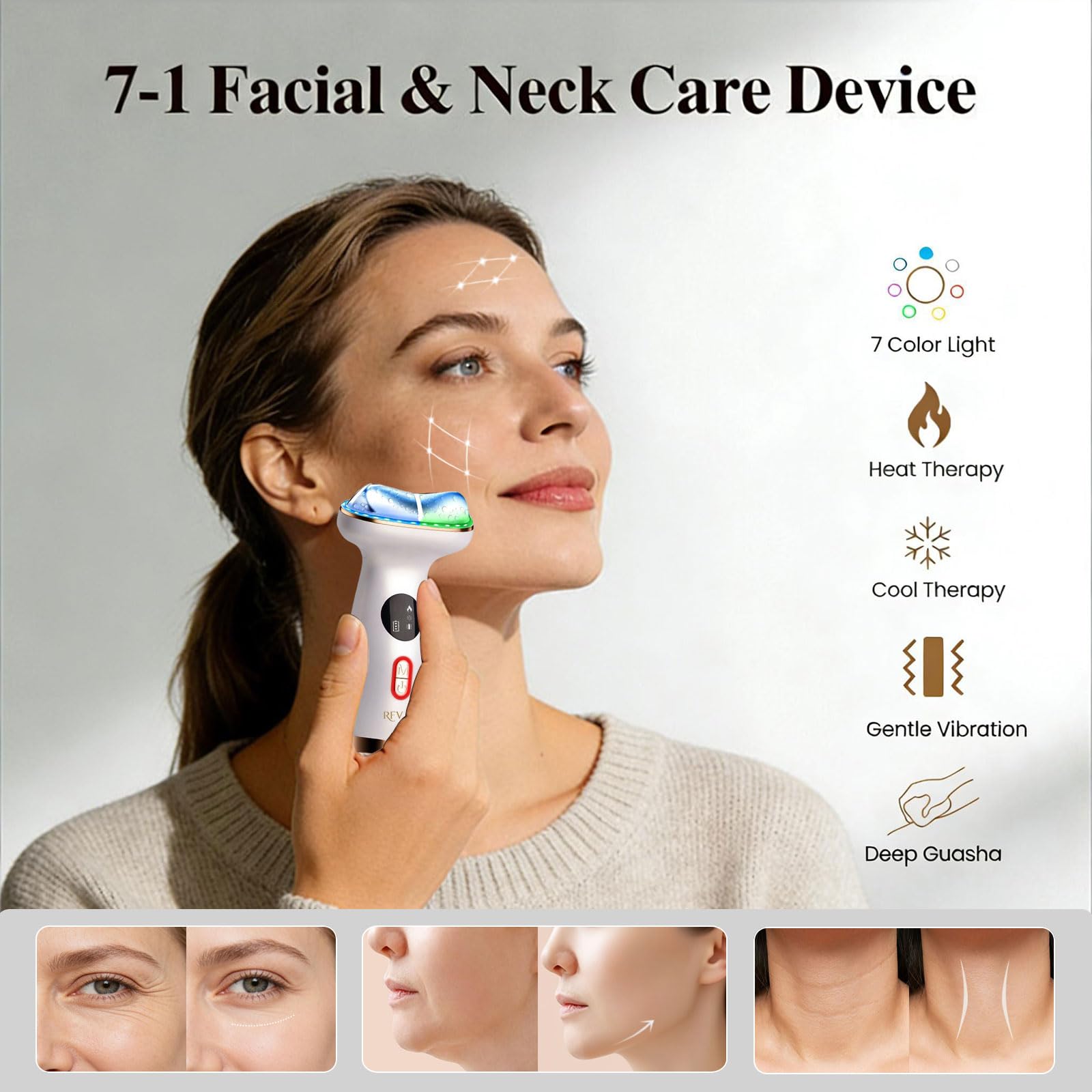 RFVDC masajedor facial con luces LED: siete colores para tratamiento cosmético