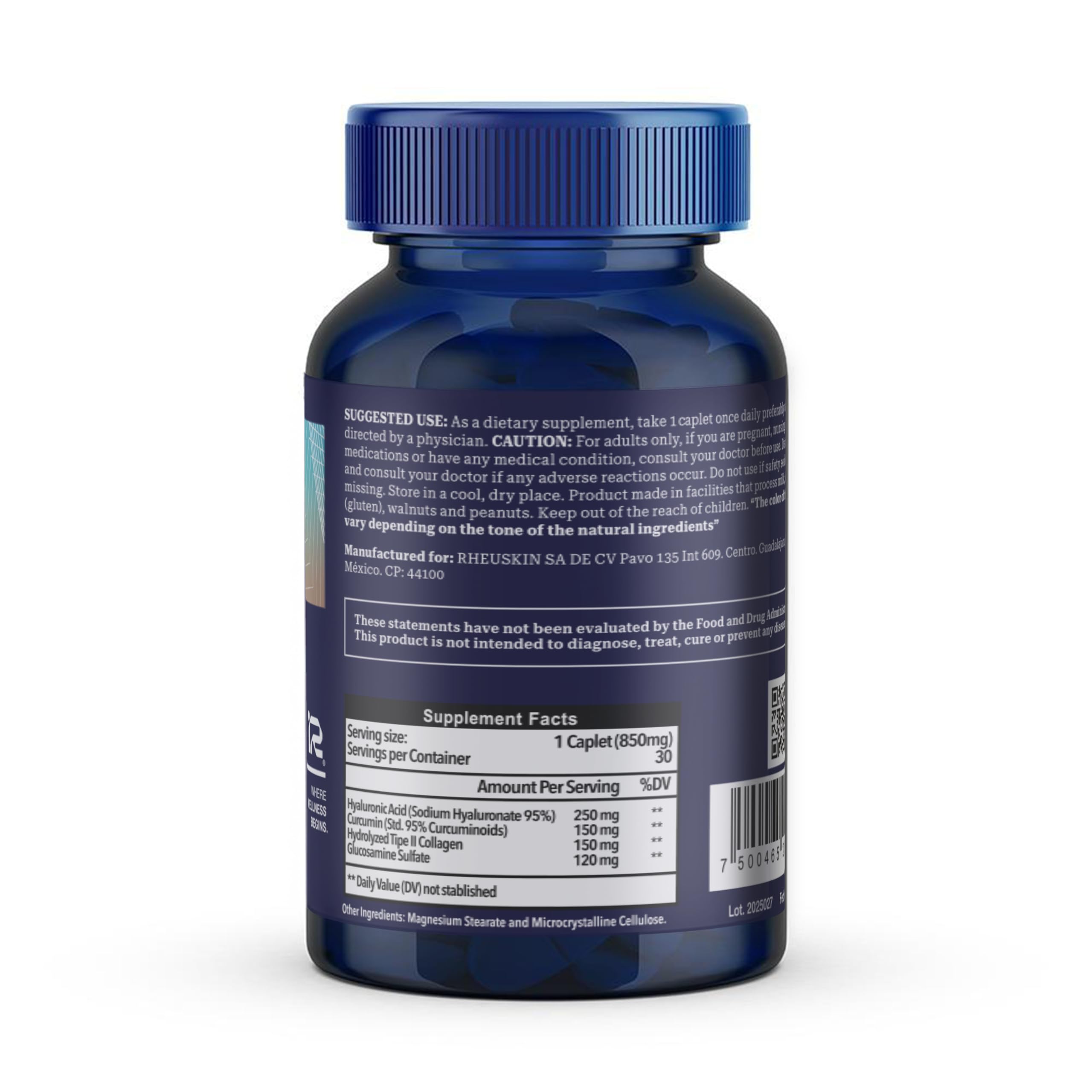 Rheuskin: etiqueta mostrando información de ingredientes para uso efectivo.