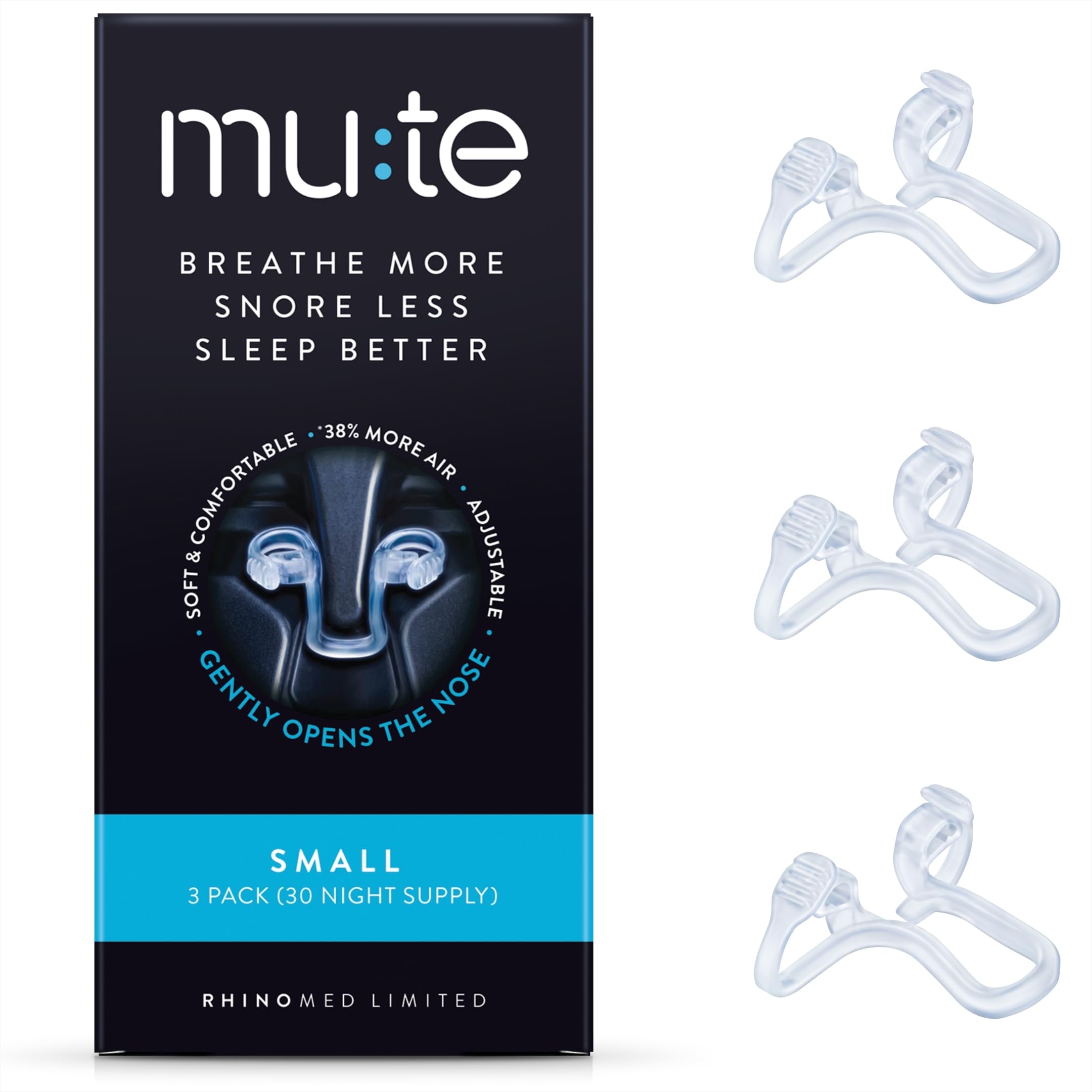 Rhinomed Mute en empaque, dilatadores nasales para probar.