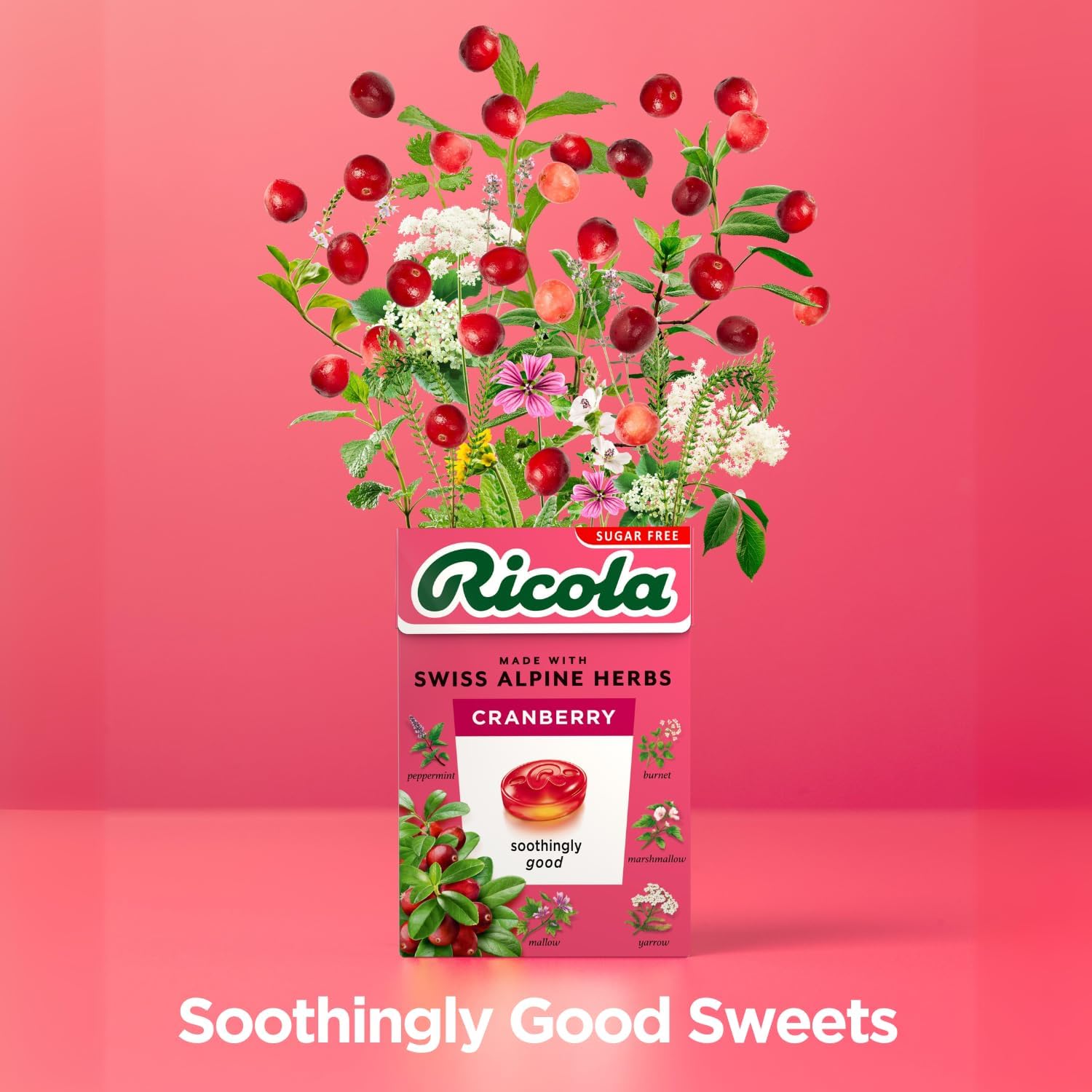 Pastillas Ricola Cranberry en vaso, sabor arándano, para llevar