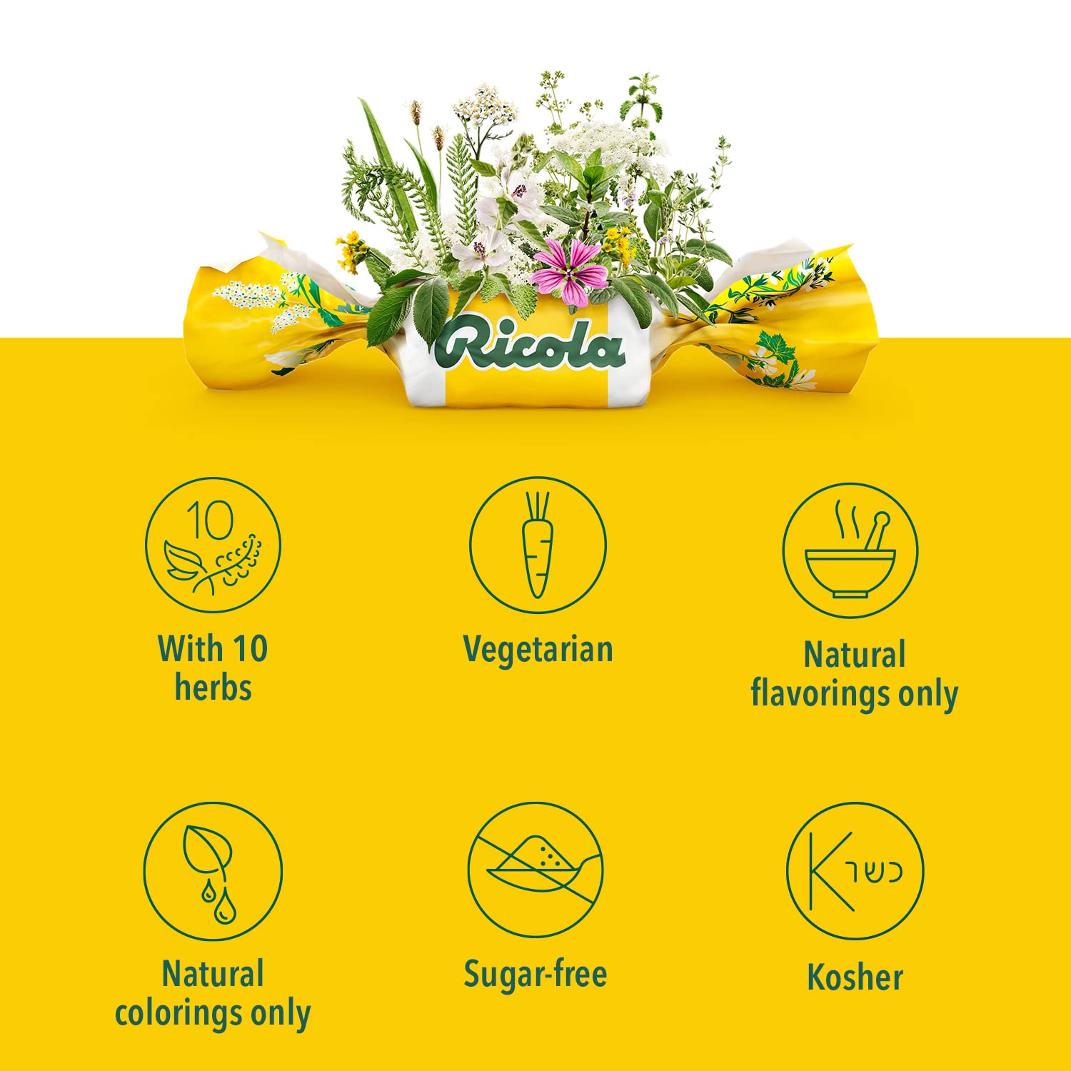 Ricola, empaques individuales: higiene y porciones controladas para llevar.
