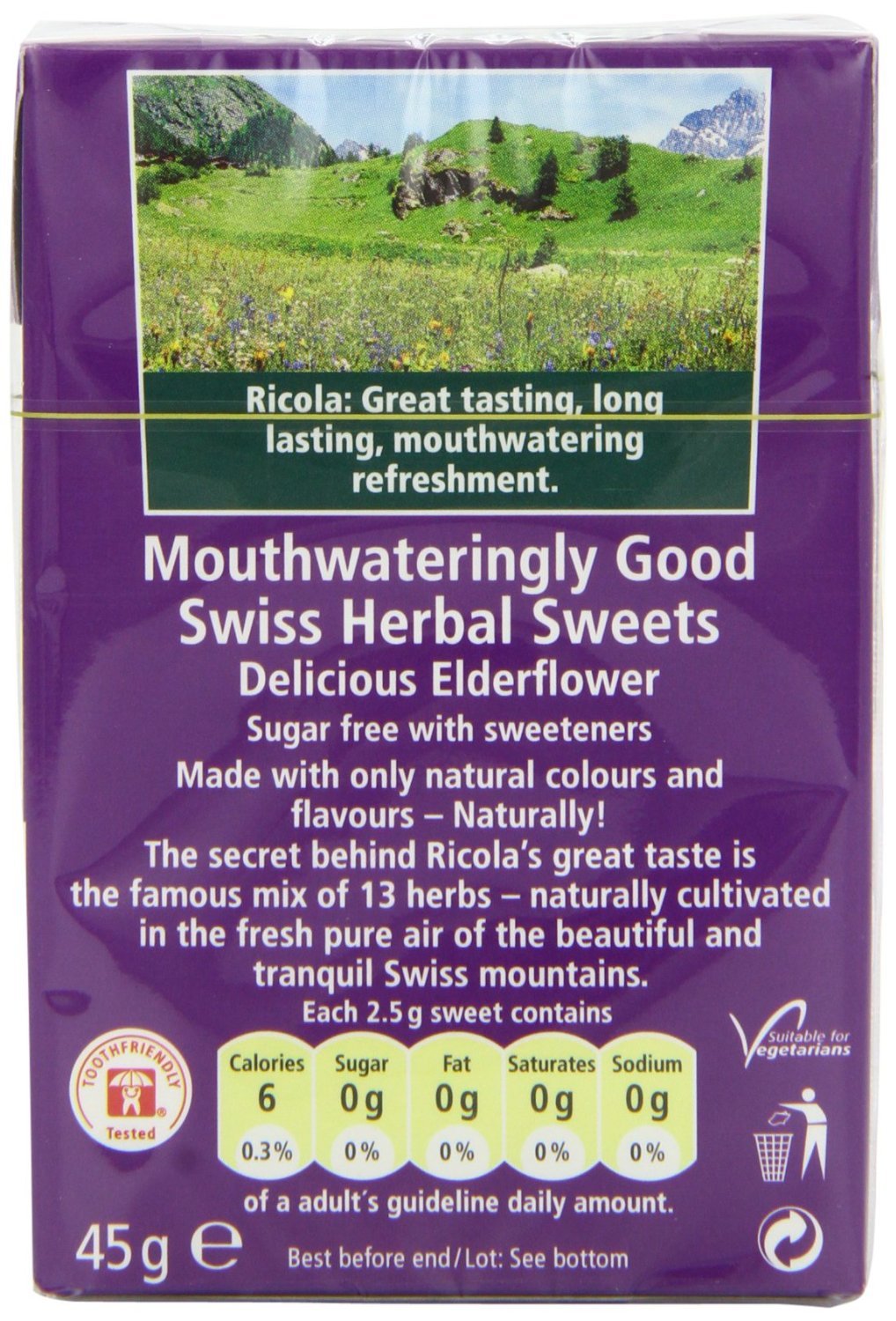 Etiqueta sin azúcar en Ricola, aroma floral suave.