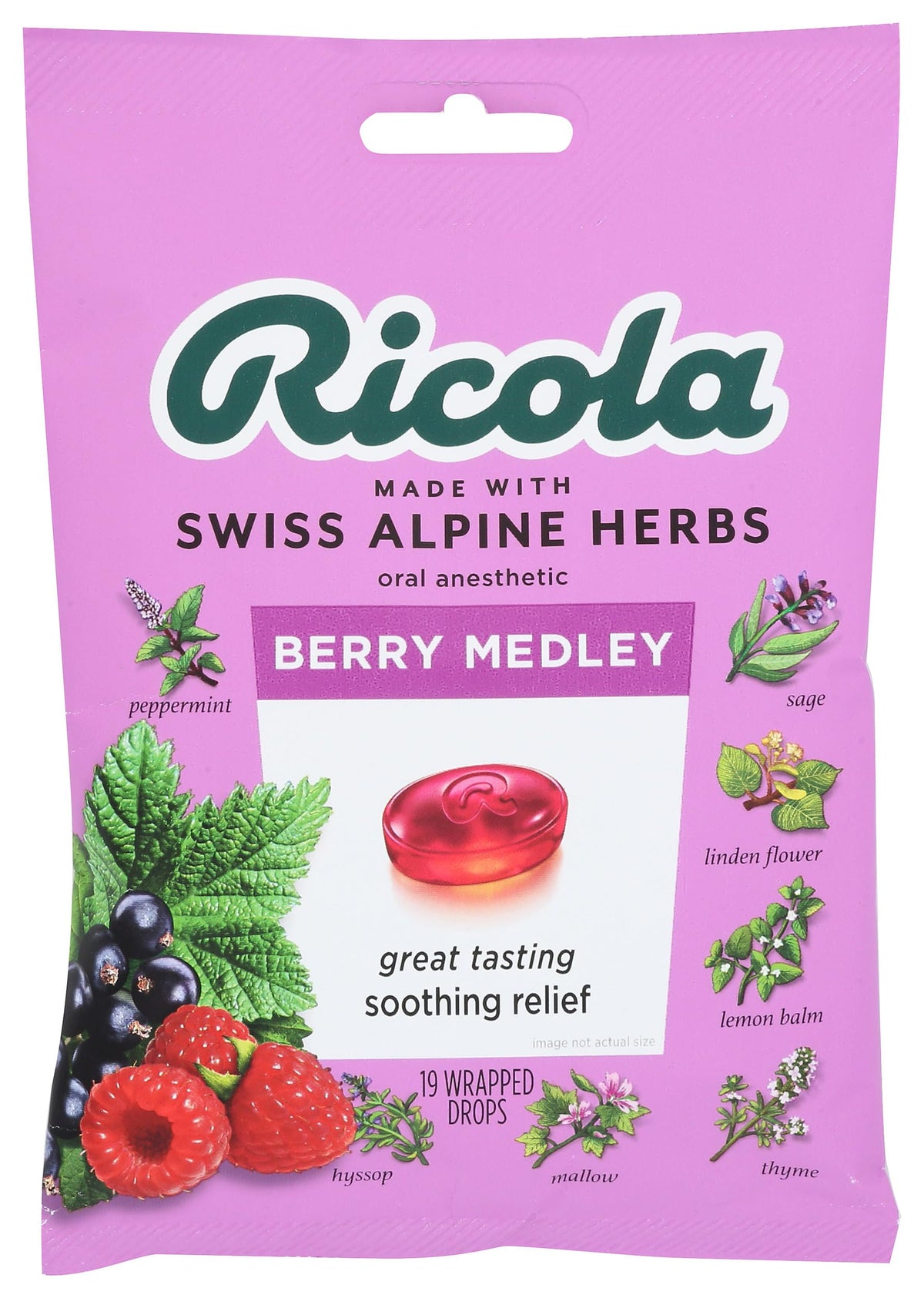 Ricola Mezcla Bayas bolsa de 19 unidades para consumo diario.