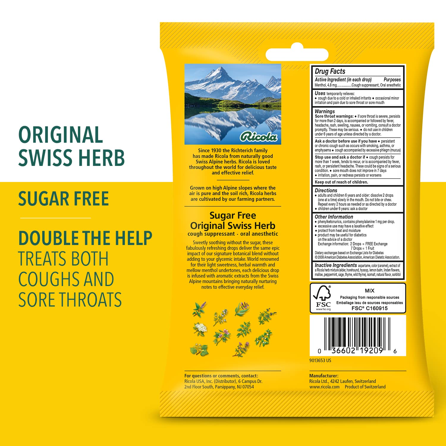 Ricola, sabor herbal suave: alivio agradable para la garganta durante el día.