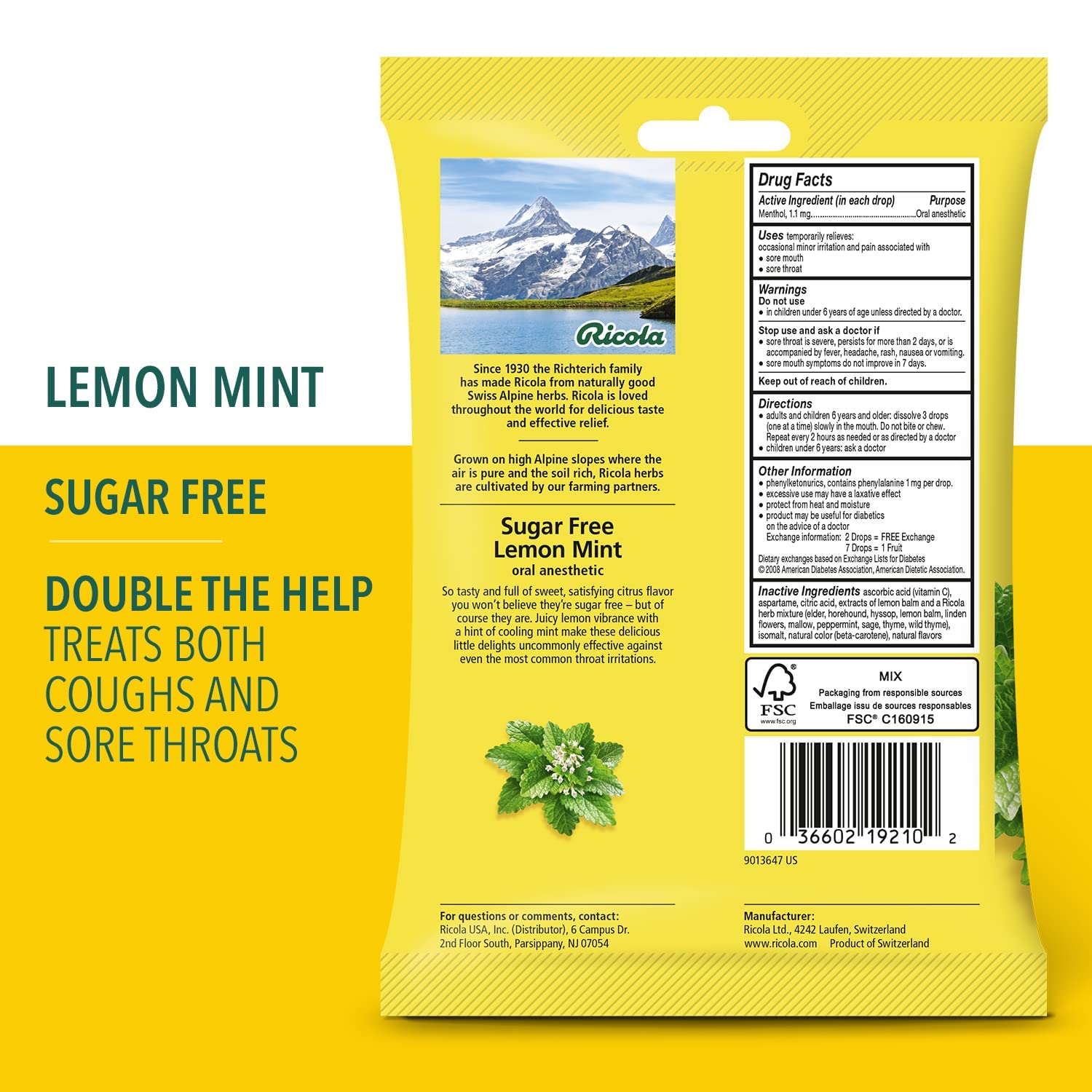 Ricola empaque 4 bolsas, opción práctica para llevar a cualquier lugar.