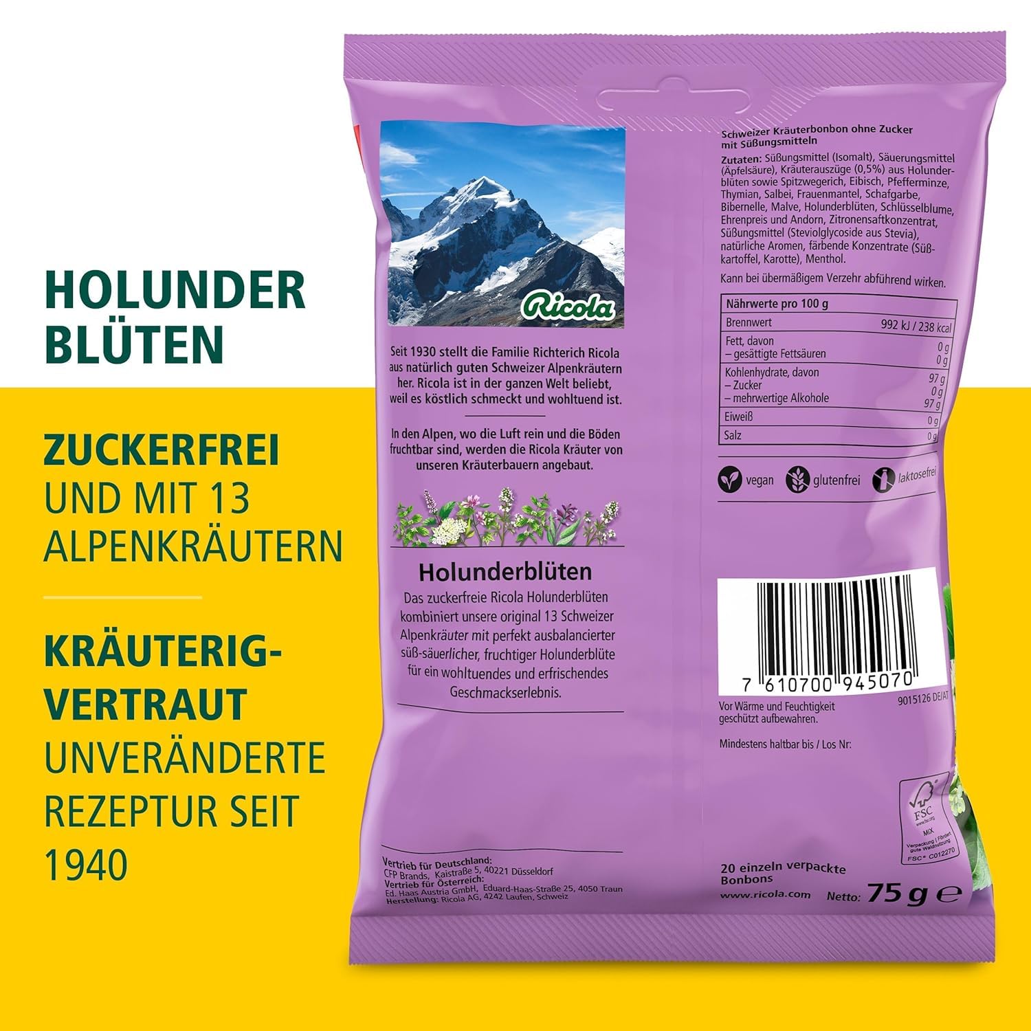 Ricola Flor de Saúco: detalles de la etiqueta y sabor herbal tradicional