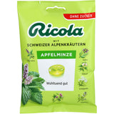 Ricola manzana menta sin azúcar, refrescante para el aliento tras comer.