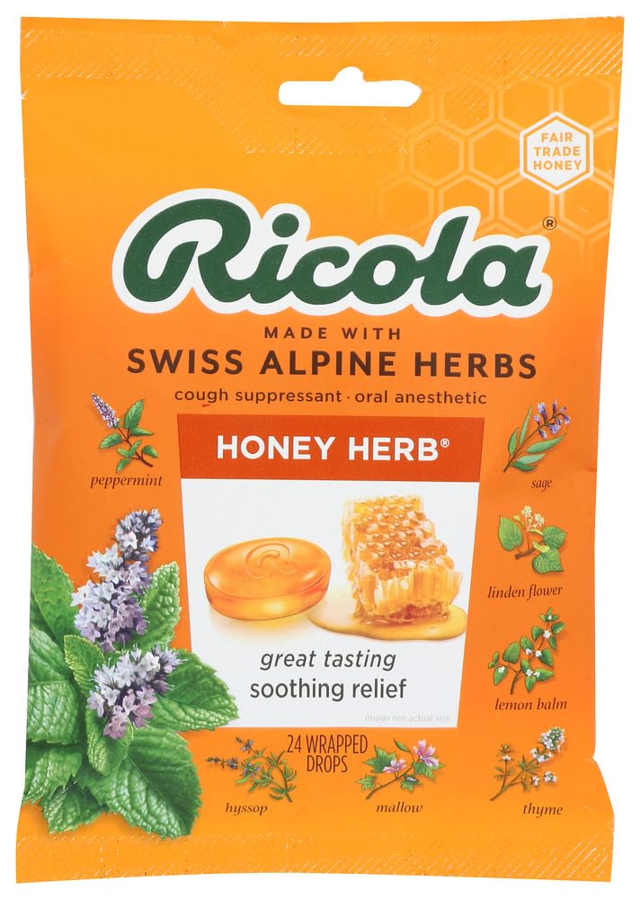 Ricola Honey Herb, empaque 3 pastillas, ideal para llevar en bolso.