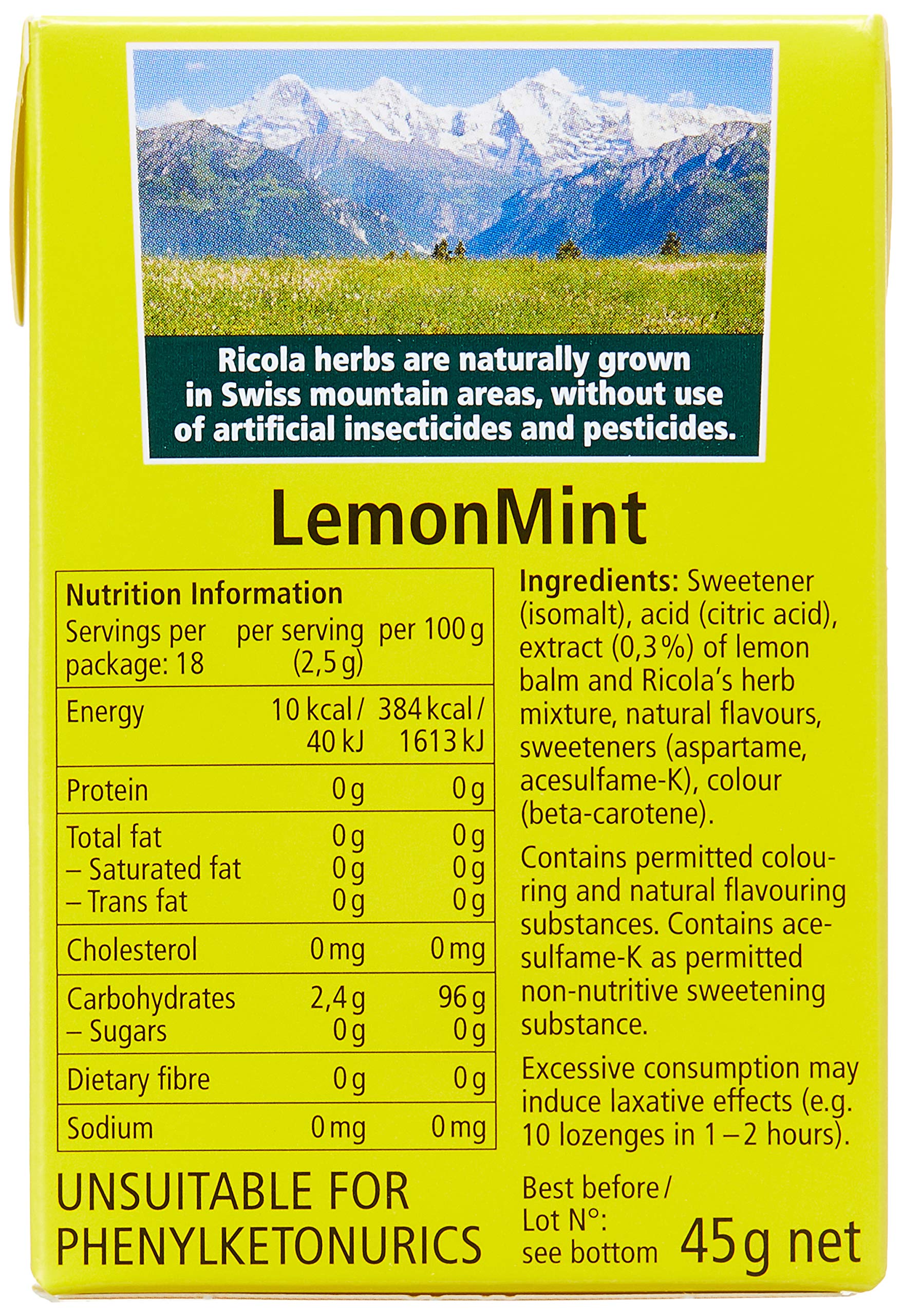 Pastillas Ricola limón menta en la palma, uso rápido.