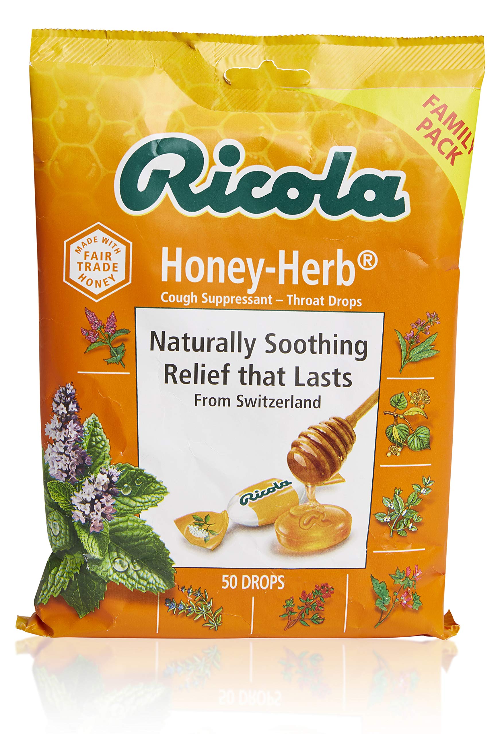 Ricola Miel e Hierbas: mezcla herbal y mentol para sabor suave.