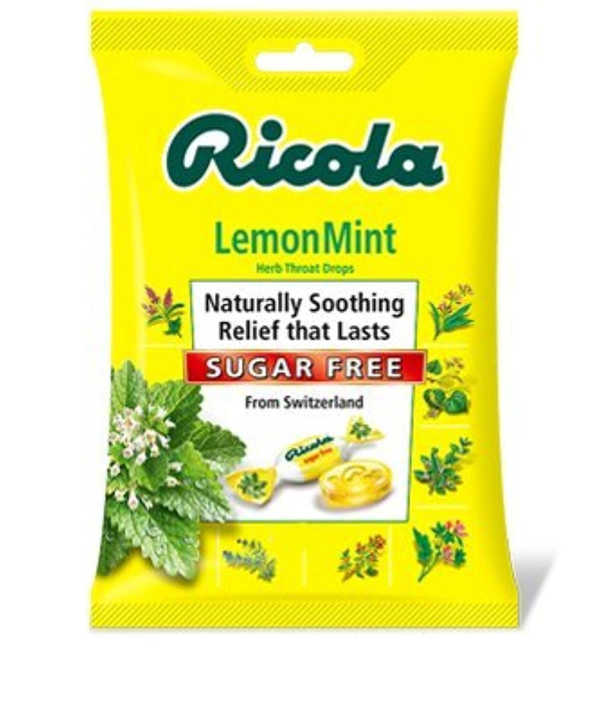 Ricola pastillas para la tos sin azúcar, sabor limón, alivio suave para irritación de garganta.