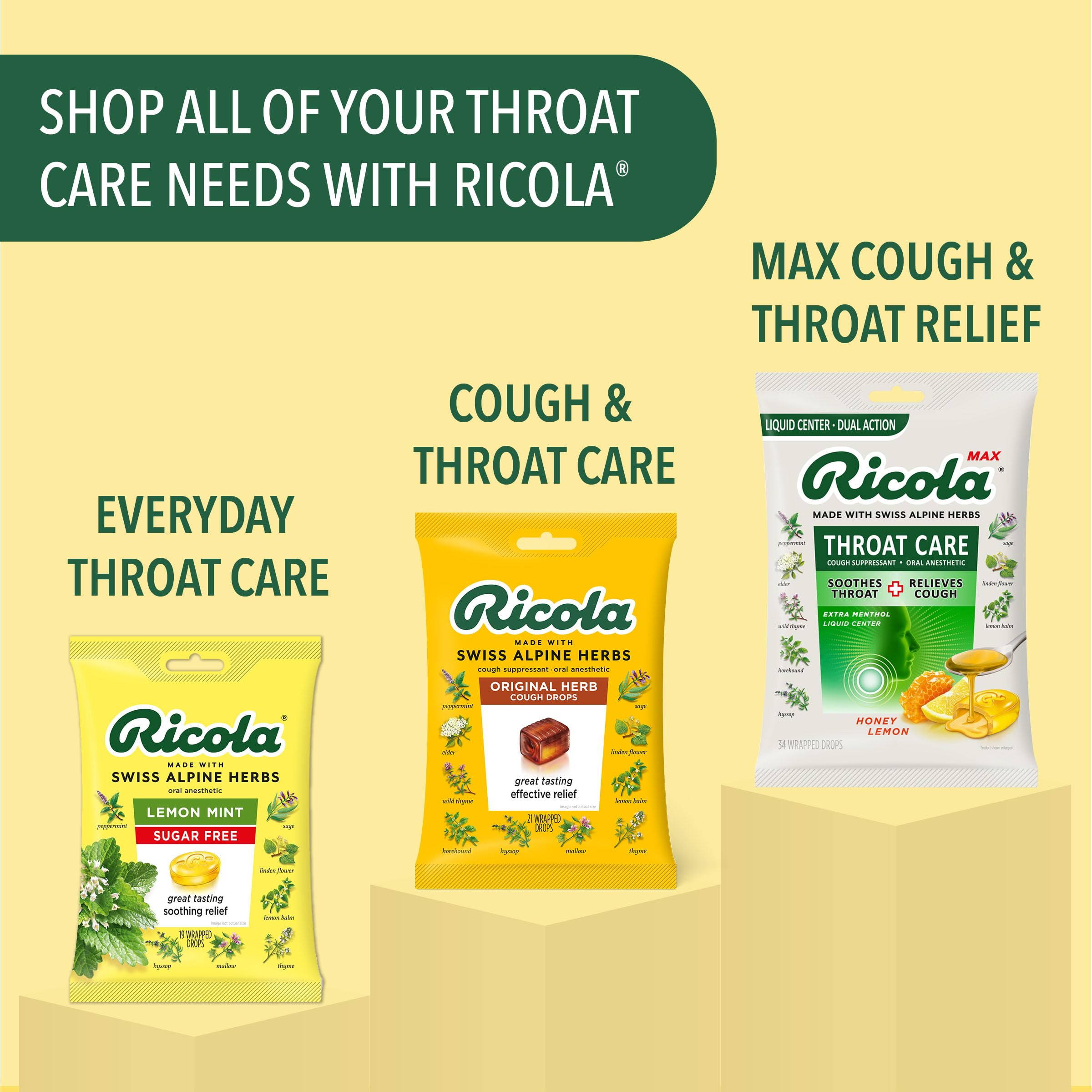Ricola hierbas suizas para un sabor herbal suave.