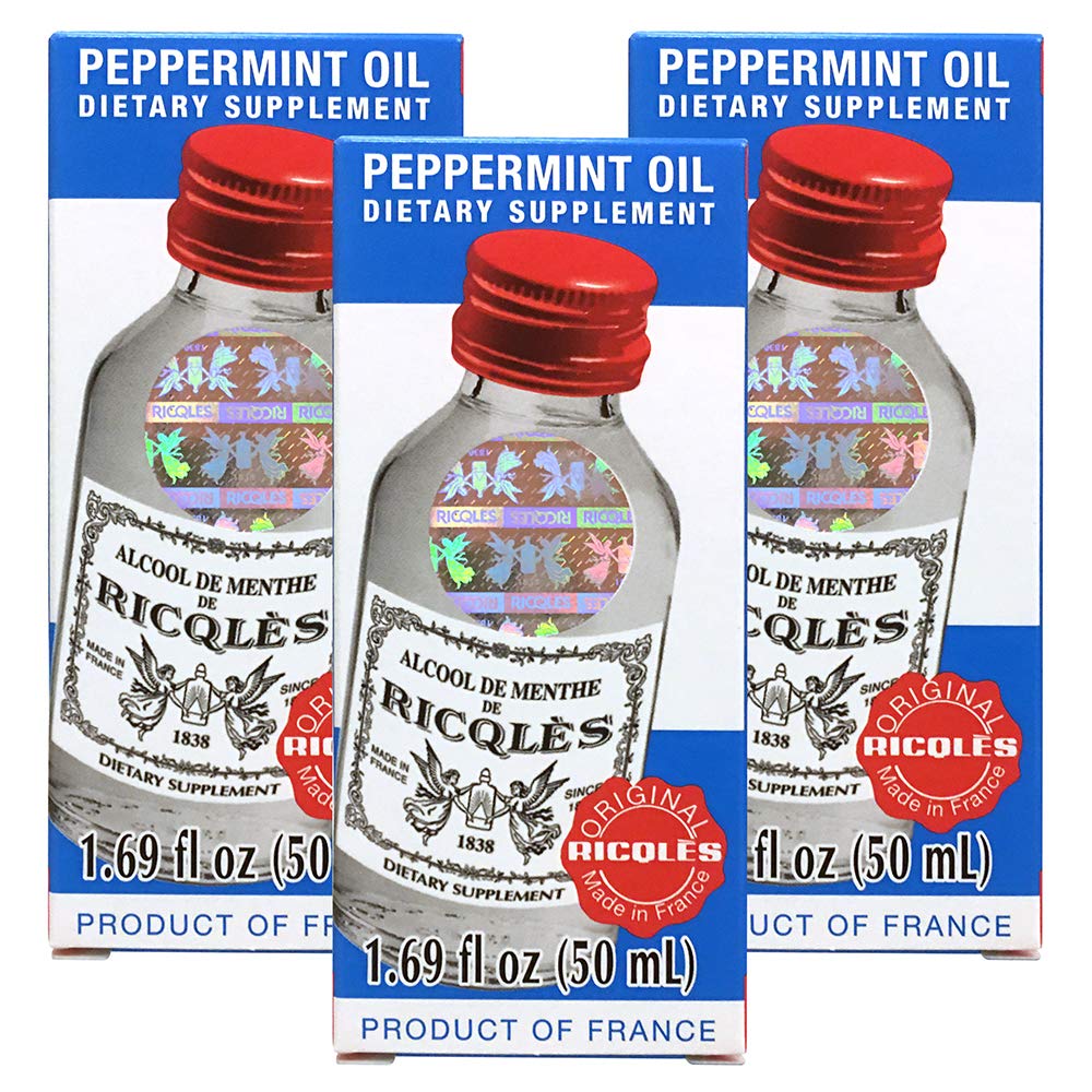 Ricqles aceite de menta: frasco frontal para apoyar la digestión saludable