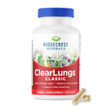 RidgeCrest ClearLungs Classic frasco exterior con descripción de beneficios para apoyar la respiración