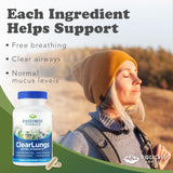 RidgeCrest ClearLungs cápsulas veganas de 60, fácil toma diaria.