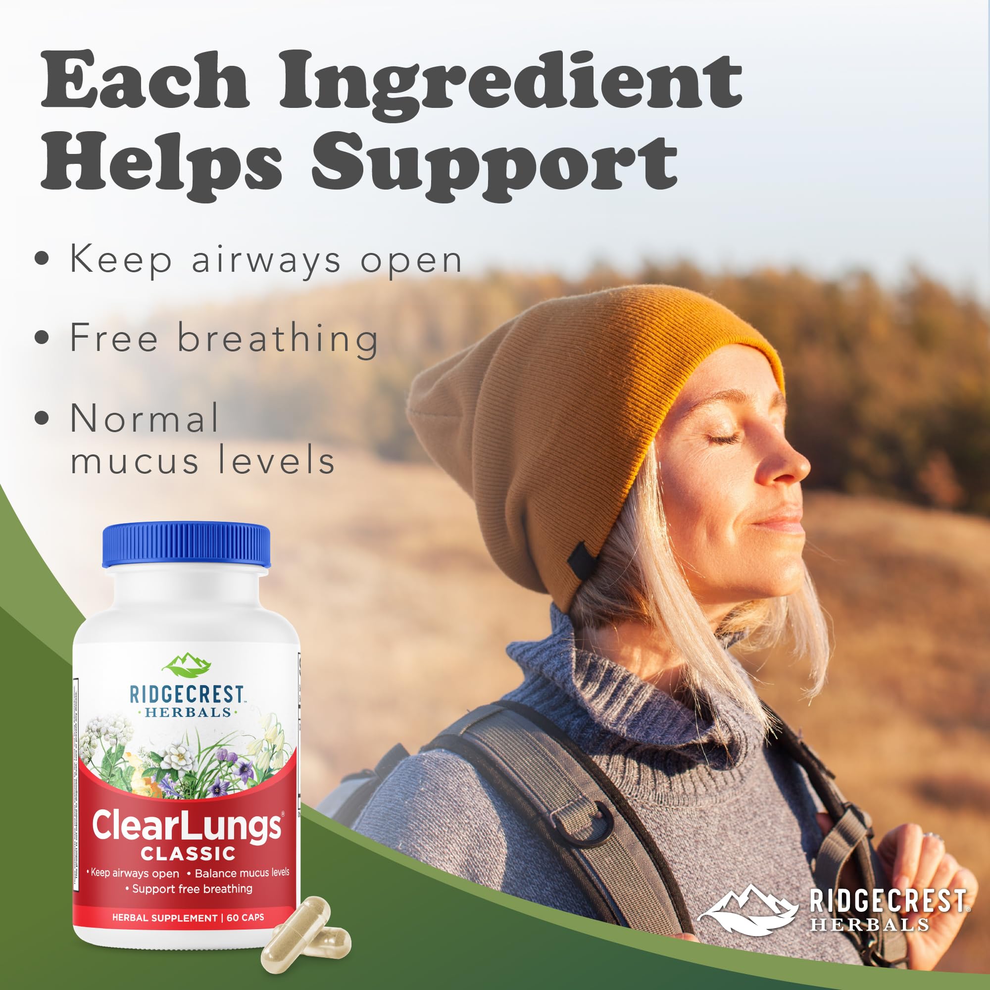 RidgeCrest ClearLungs Classic, cápsulas veganas: opción natural para vías respiratorias más abiertas