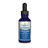 RidgeCrest ClearLungs en frasco con etiqueta naranja, líquido sin alcohol.