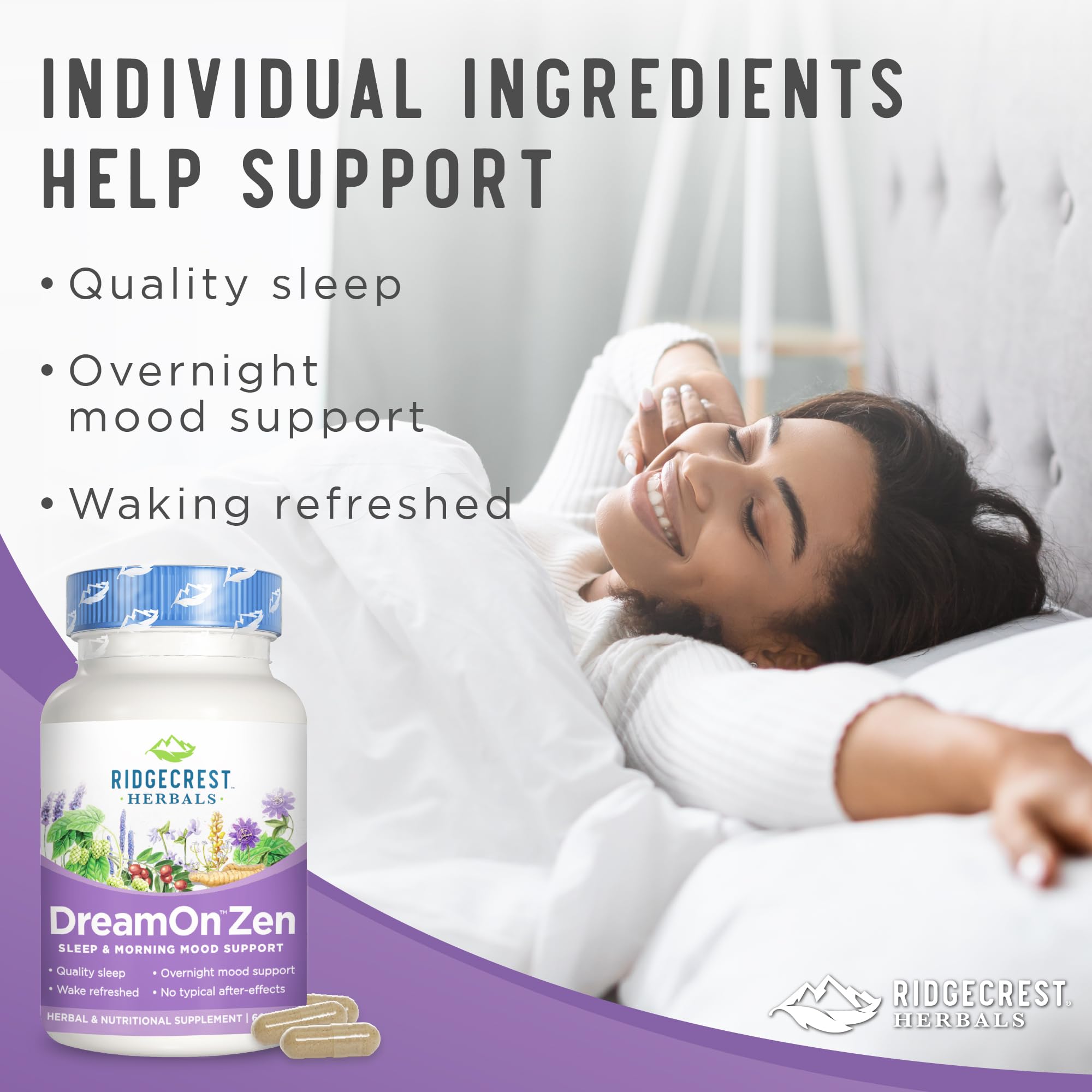 RidgeCrest DreamOn Zen: fórmula sin melatonina para relajacion suave durante la noche