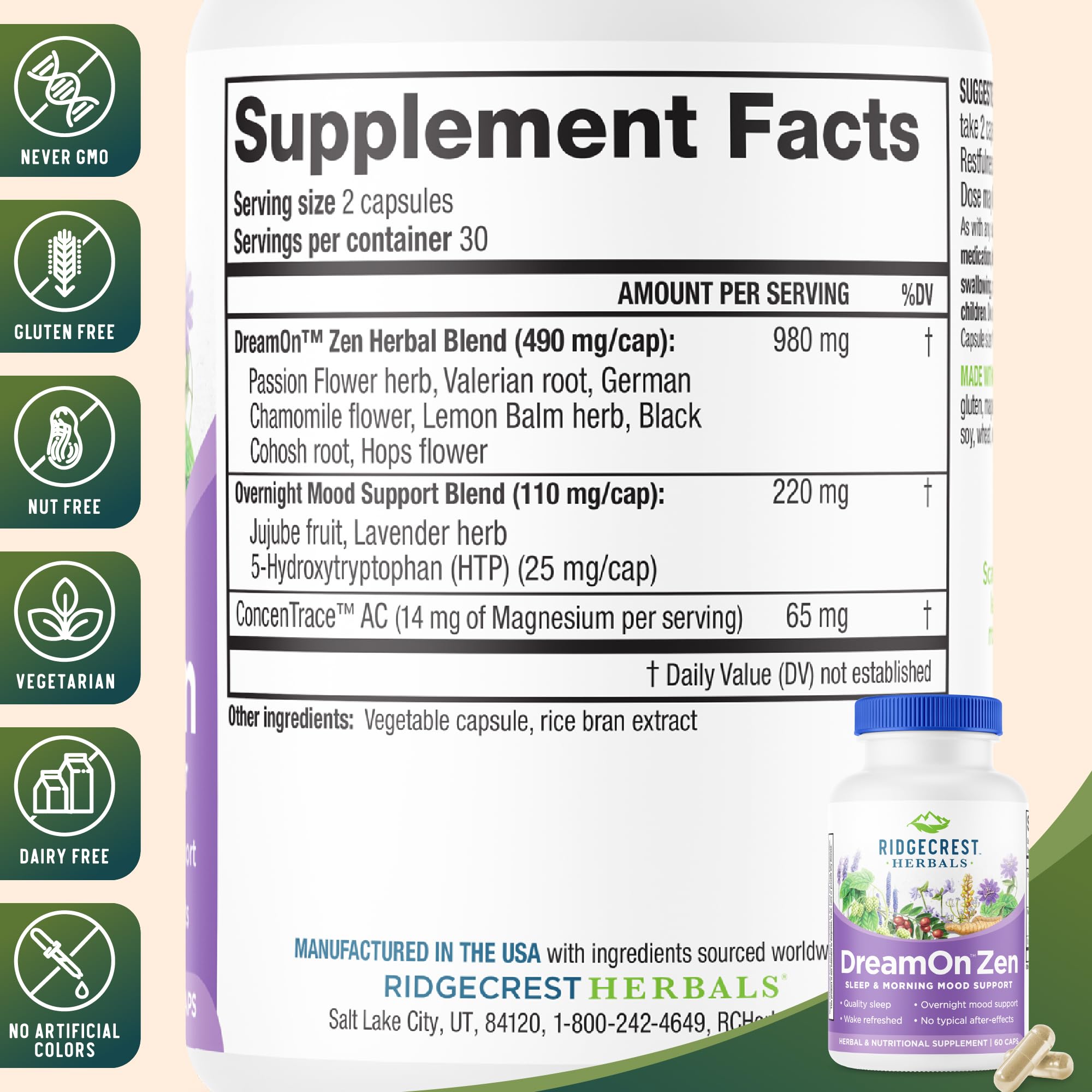 RidgeCrest DreamOn Zen: ingredientes lavanda y manzanilla para una sensación calmante