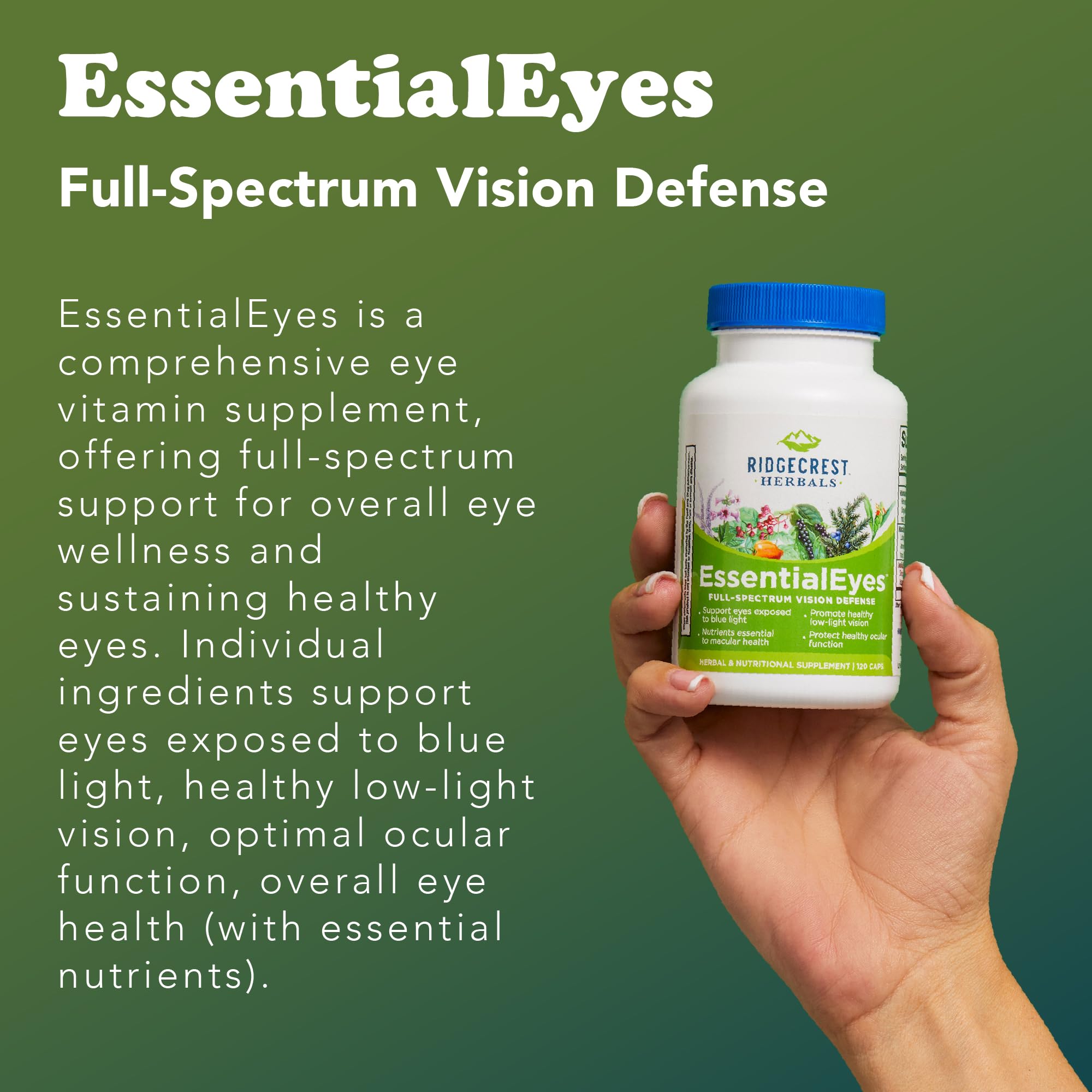 Ridgecrest EssentialEyes: diseño destaca luteína y zeaxantina para posible soporte visual.