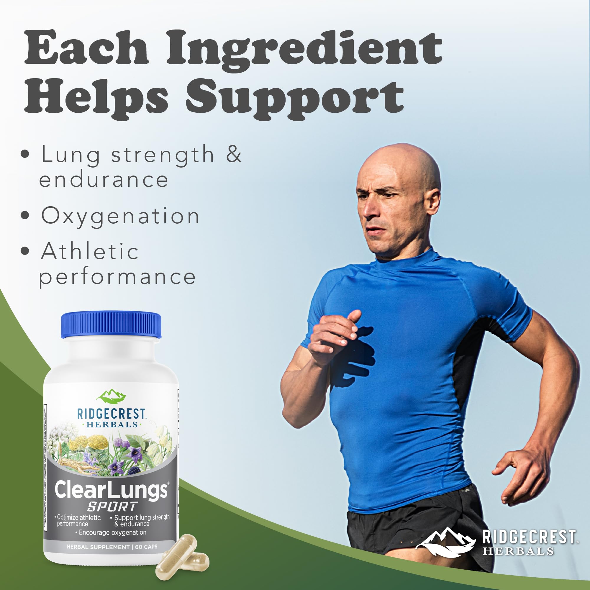 RidgeCrest Herbals ClearLungs Sport cápsulas, uso diario para respiración más fluida