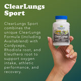 RidgeCrest Herbals ClearLungs Sport ficha nutricional, muestra 60 cápsulas veganas