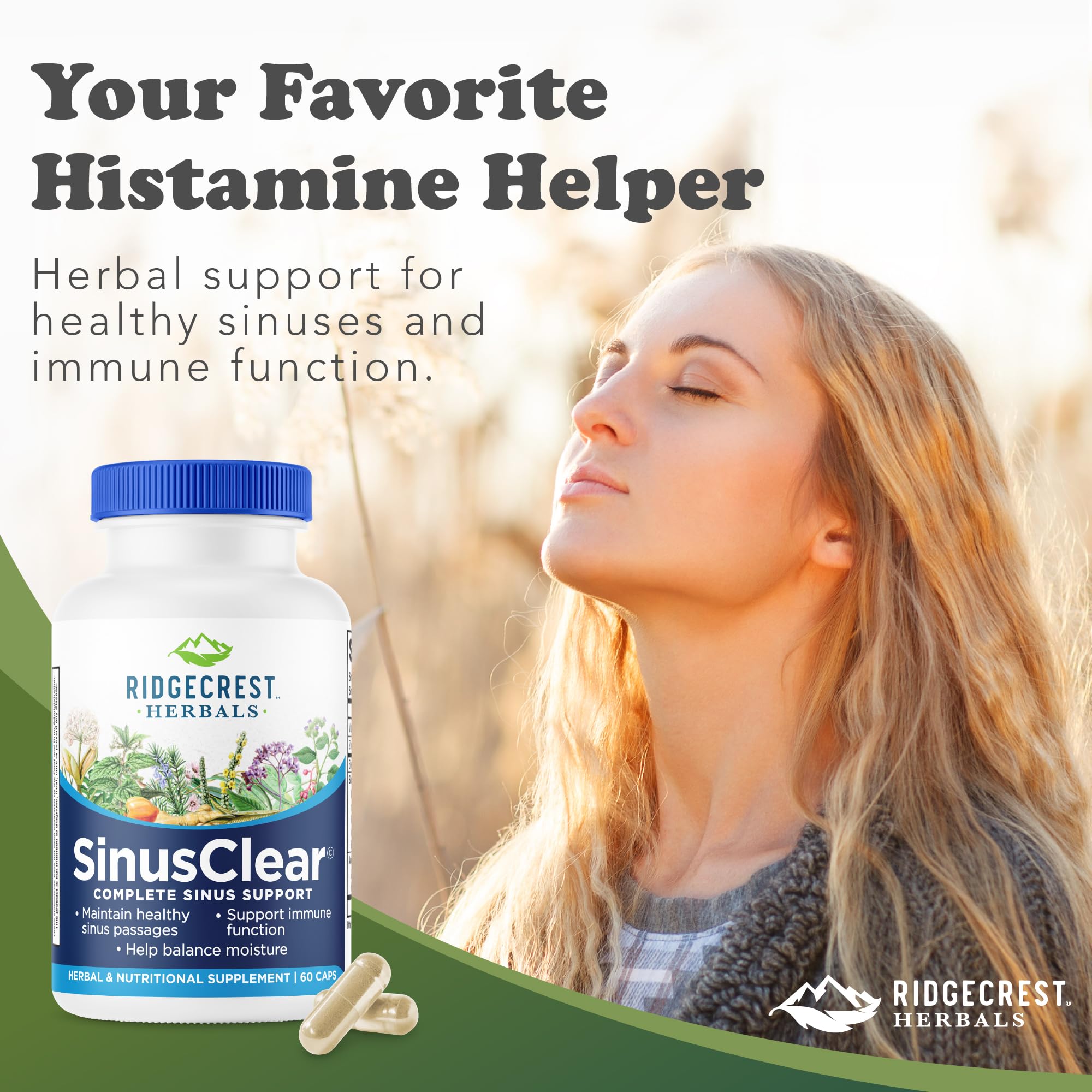 RidgeCrest Herbals SinusClear caja exterior atractiva que protege y facilita almacenamiento.
