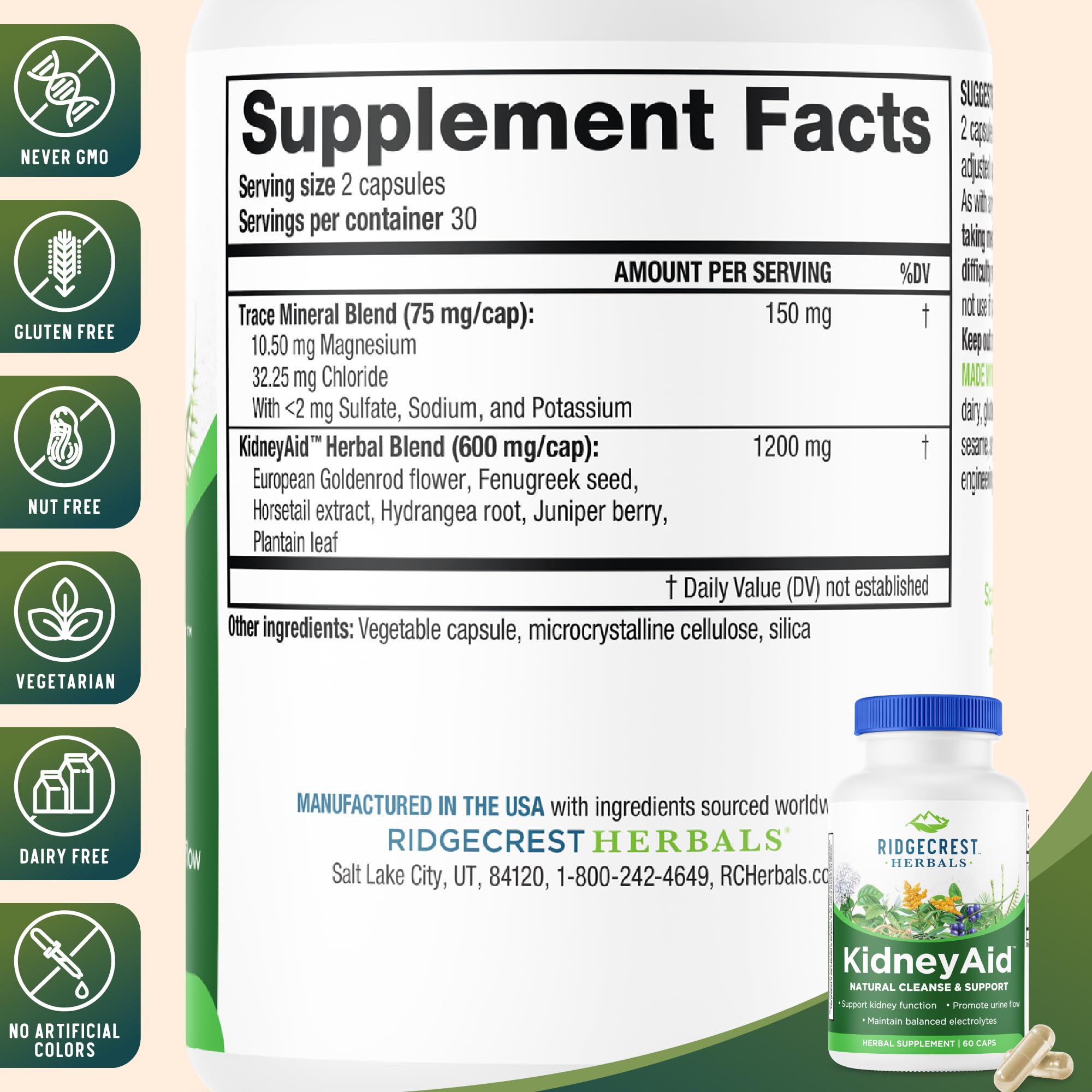 Ridgecrest KidneyAid: cola de caballo destacada para bienestar renal y flujo urinario
