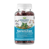 RidgeCrest SereniZen gomitas en frasco para apoyo diario de relajación y bienestar.
