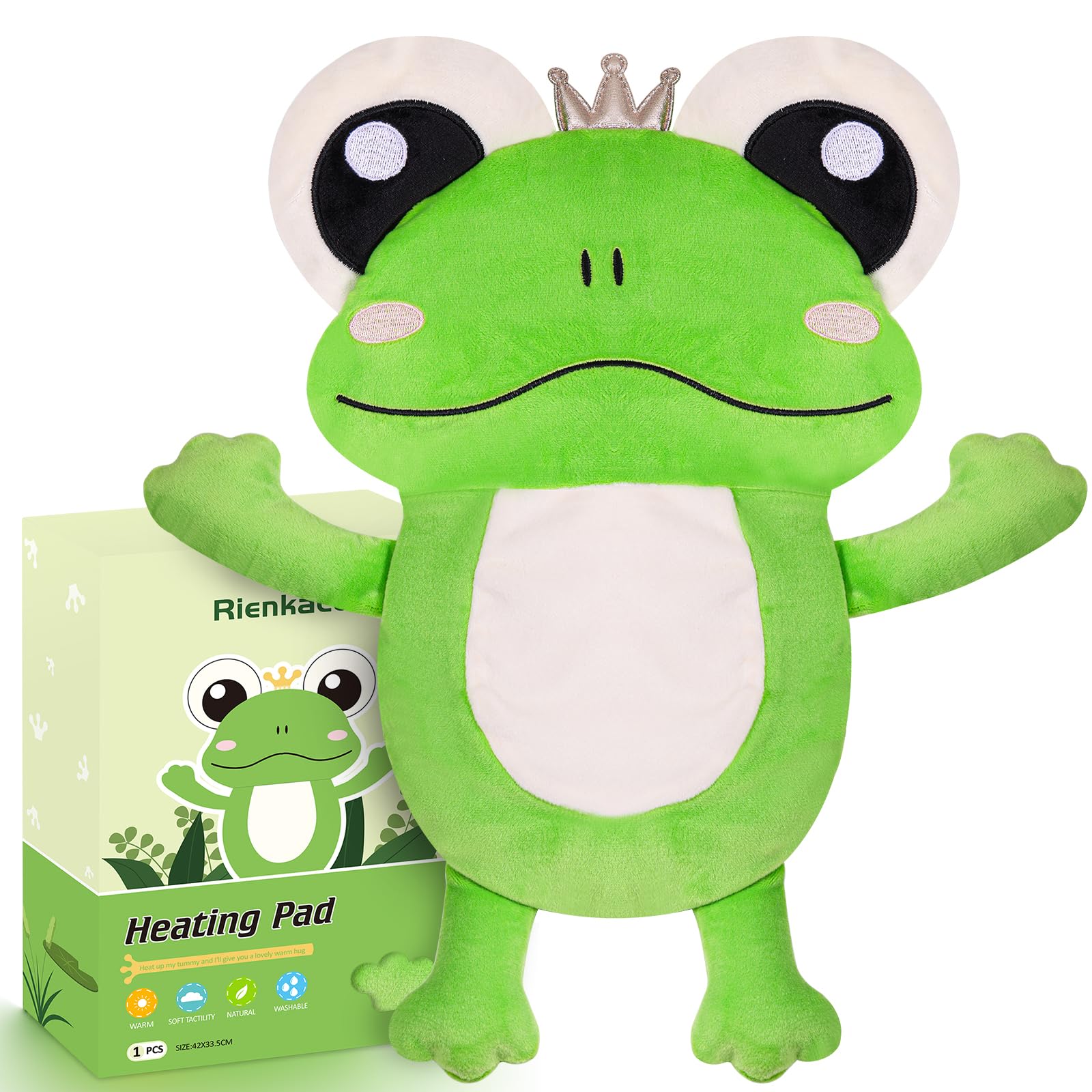 Rienkaco Rana, almohada calor microondas, primer plano para relajación suave.