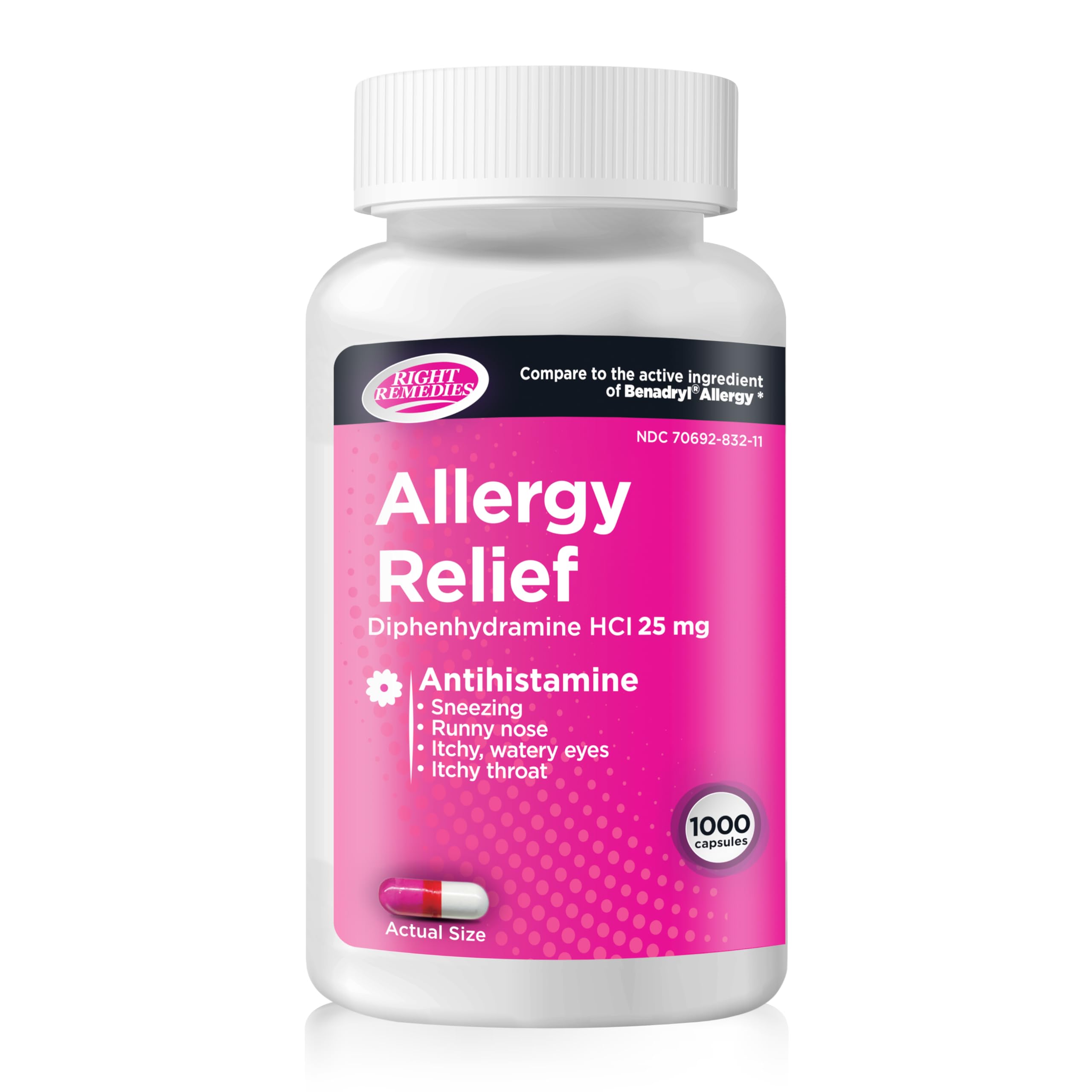 Right Remedies envase de capsulas alergia, almacenamiento practico y facil de usar.