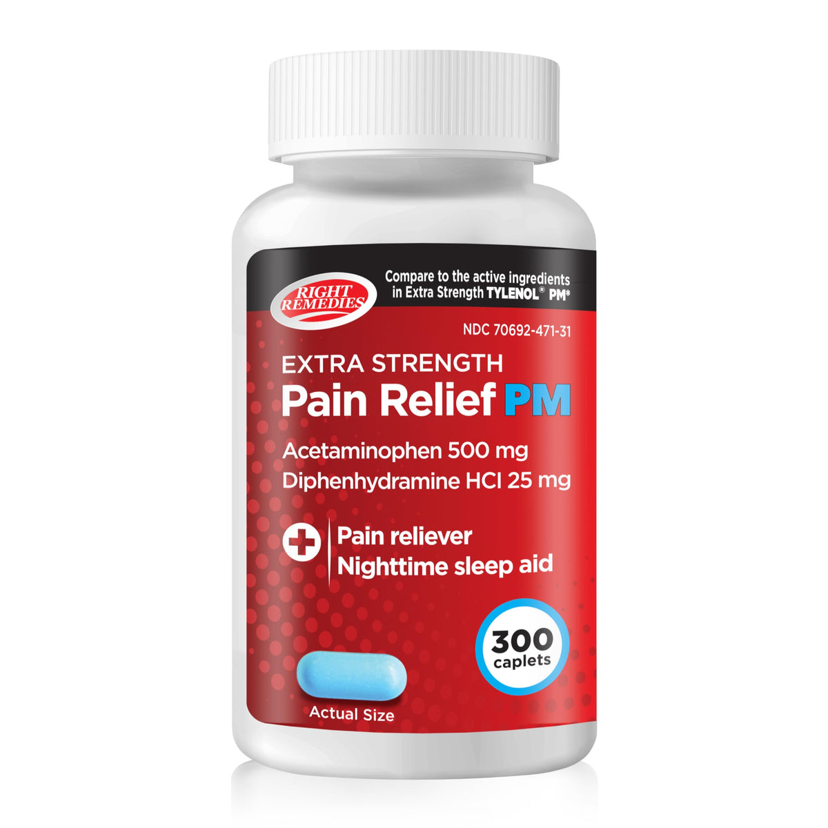 Right Remedies PM caplets en botella para alivio nocturno y sueño