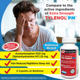 Right Remedies PM caplets en empaque resaltando conveniencia nocturna