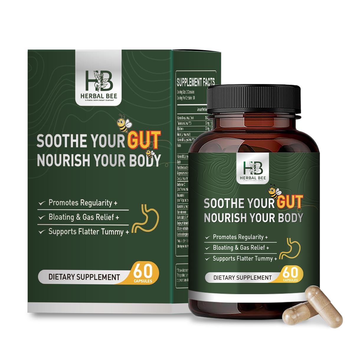 Rigma Herbal BEE: bote de 60 cápsulas para apoyo digestivo diario.