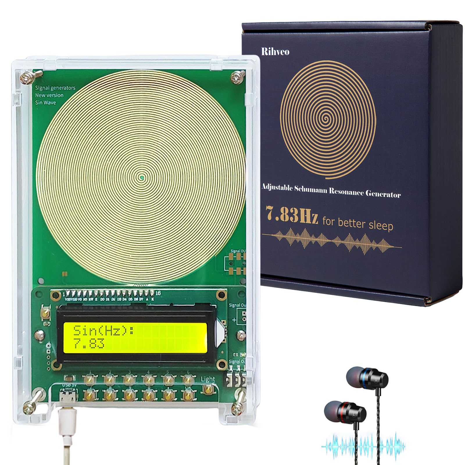 Rihveo Generador de resonancia 7-83Hz en caja acrílica, duradero y claro.