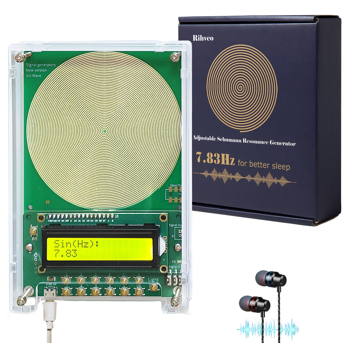 Rihveo Generador de resonancia 7-83Hz en caja acrílica, duradero y claro.