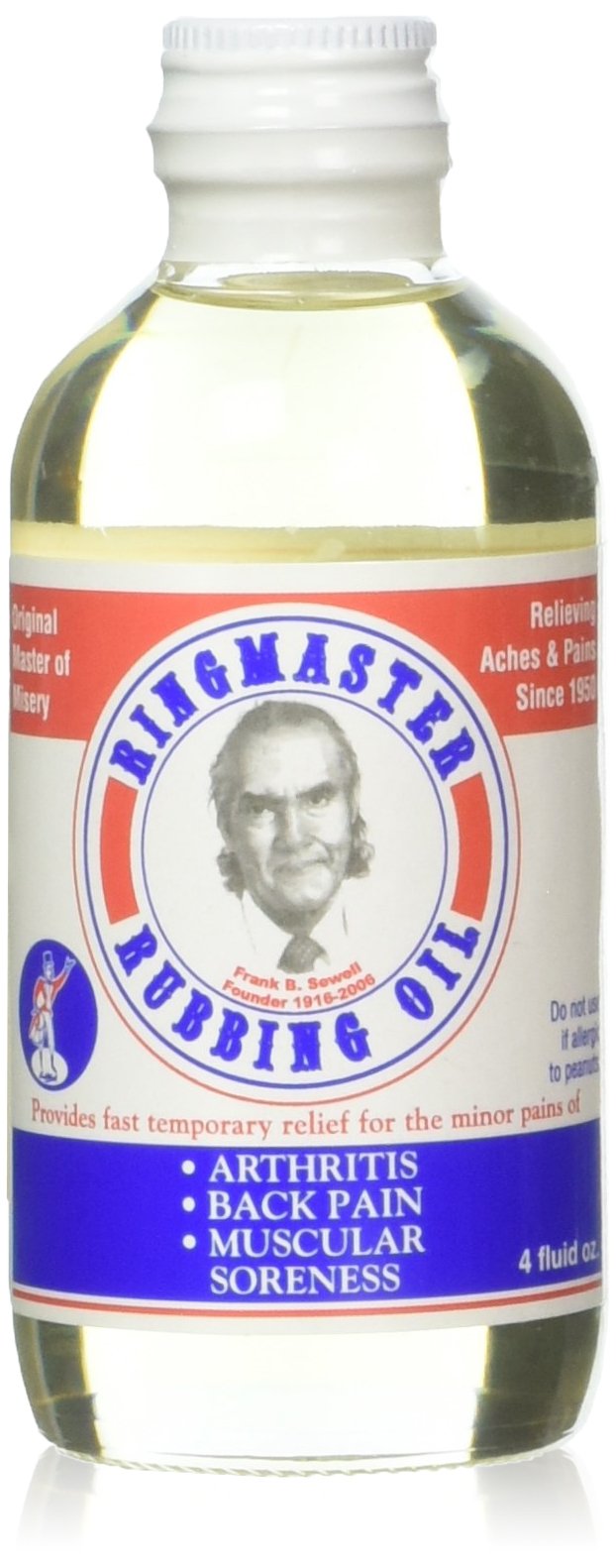 Ringmaster Rubbing Oil, bote 118 ml, alivio rápido para músculos tensos.