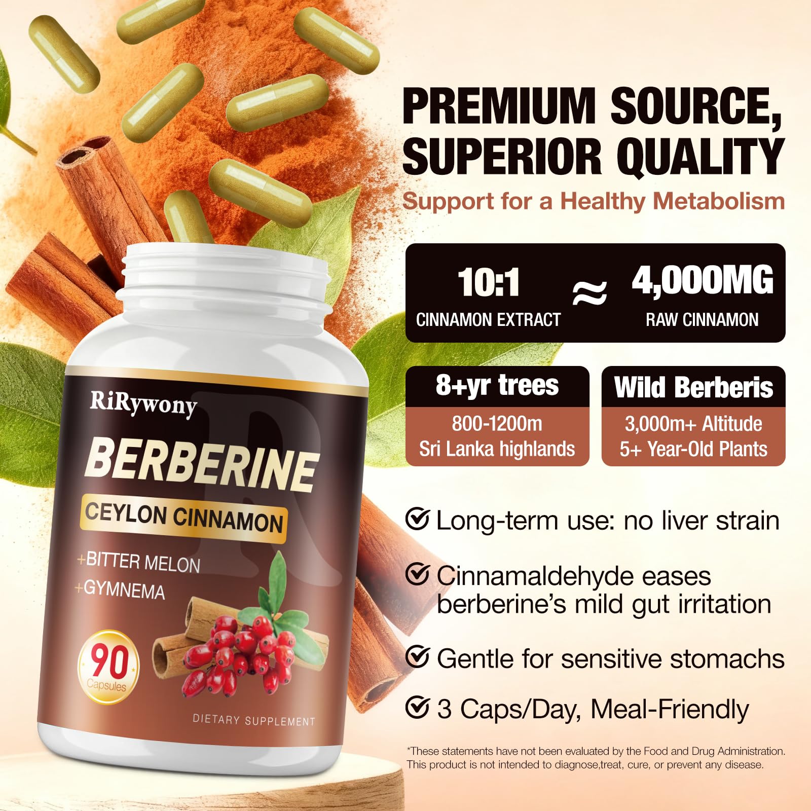 RiRywony Health Berberina y canela Ceilán: cápsulas con absorción mejorada.